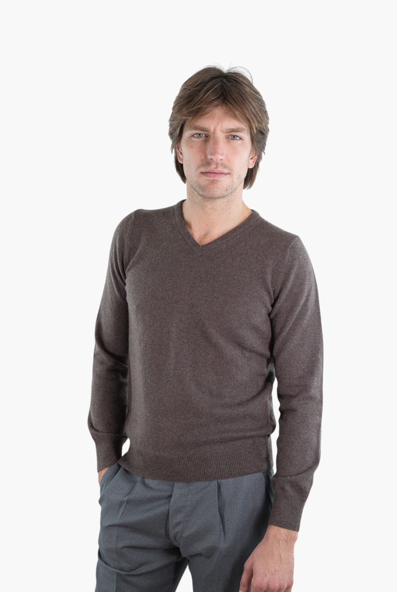 GUARINO Maglia Scollo V Cashmere Marrone