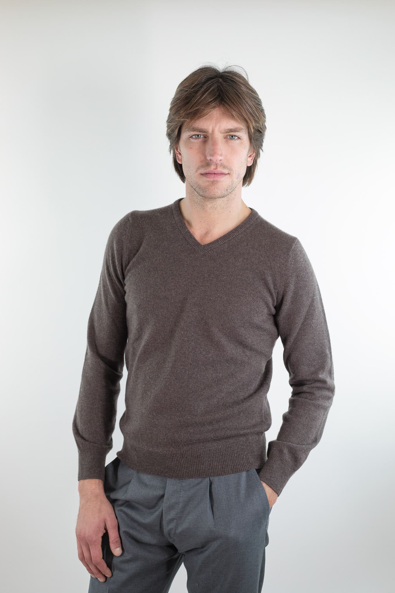 GUARINO Maglia Scollo V Cashmere Marrone