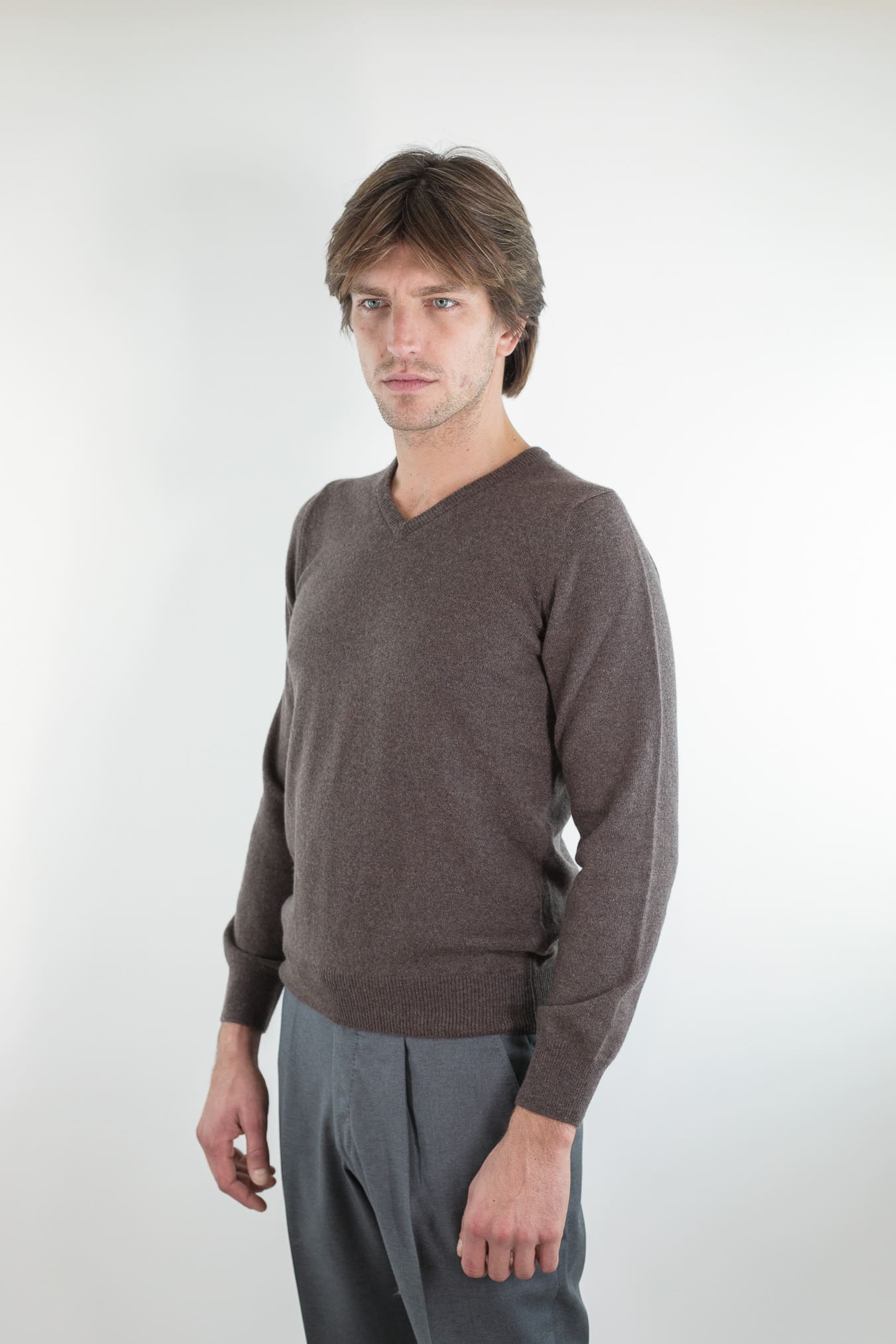 GUARINO Maglia Scollo V Cashmere Marrone
