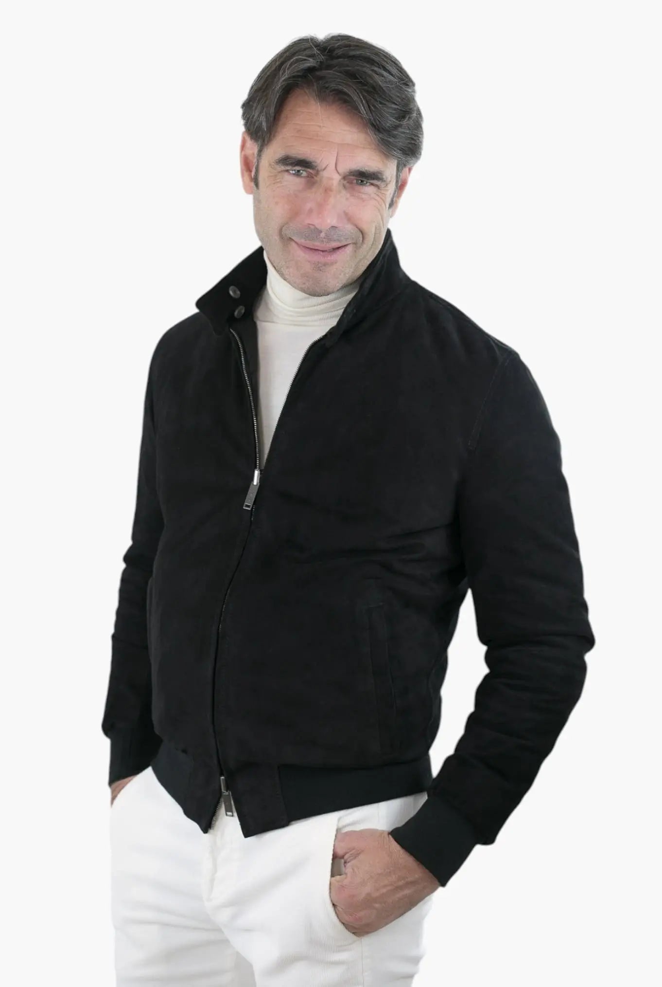 Giubbino Reversibile in Suede e Piuma D'Oca Nero - Guarino Store