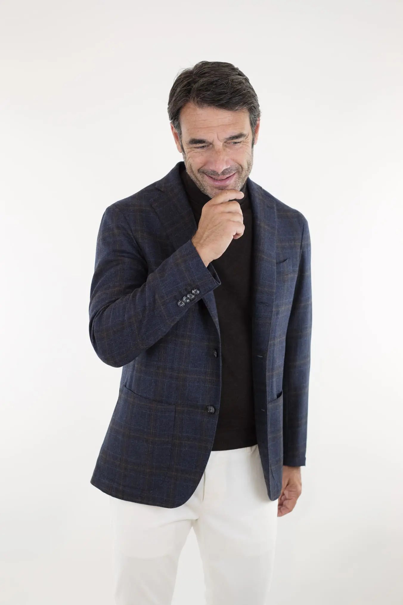Giacca Check Blu e Marrone Lana e Cashmere - Guarino Store