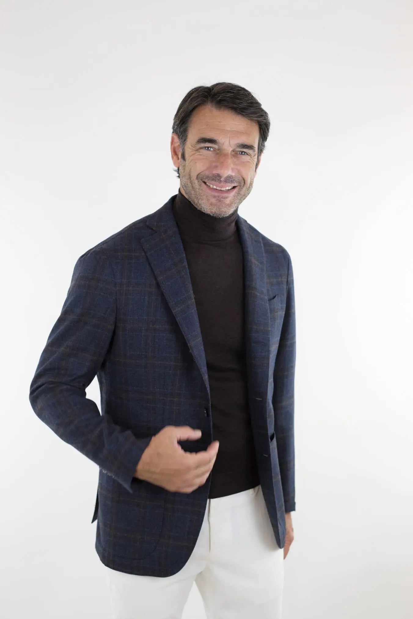 Giacca Check Blu e Marrone Lana e Cashmere - Guarino Store