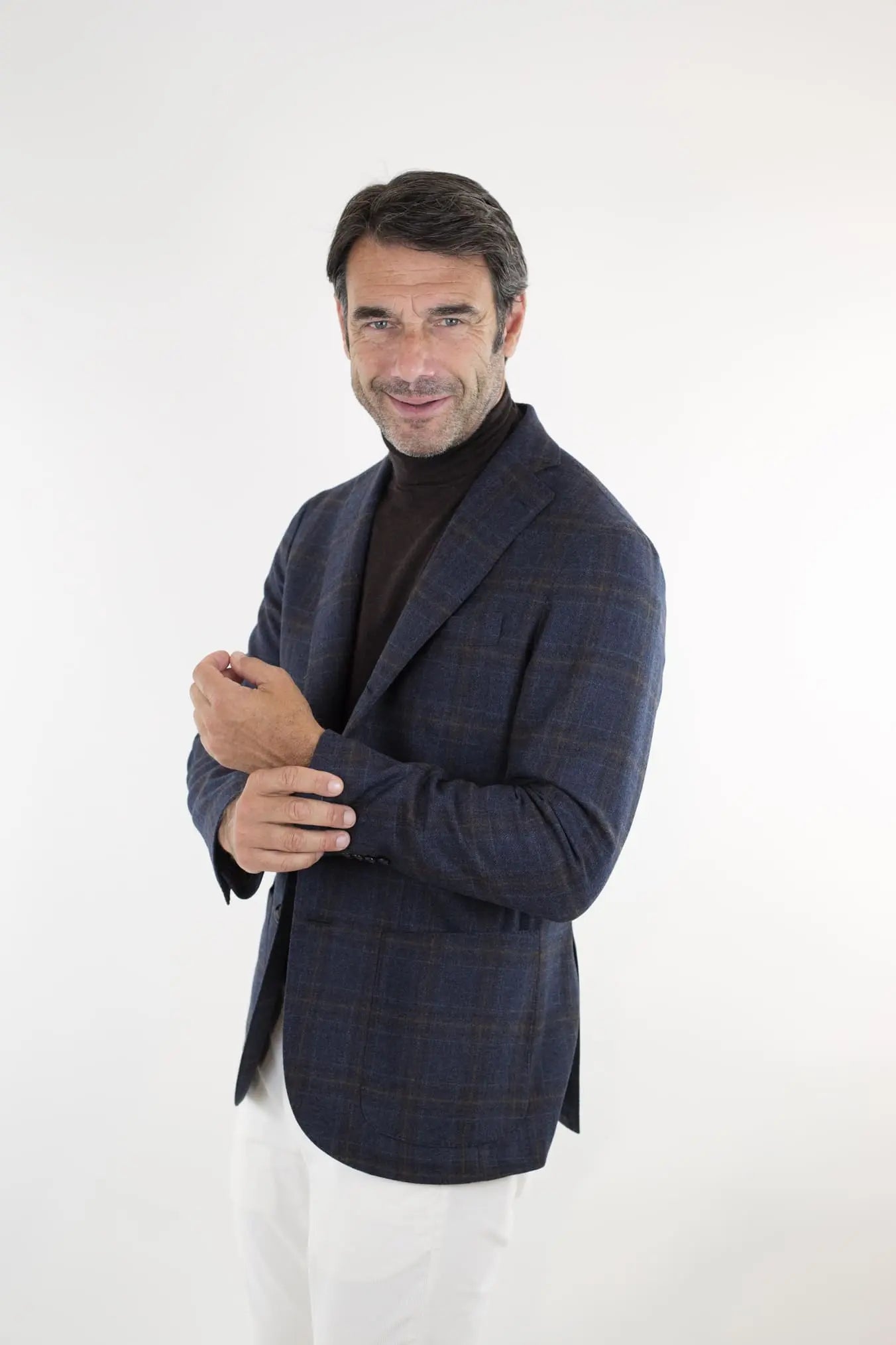 Giacca Check Blu e Marrone Lana e Cashmere - Guarino Store