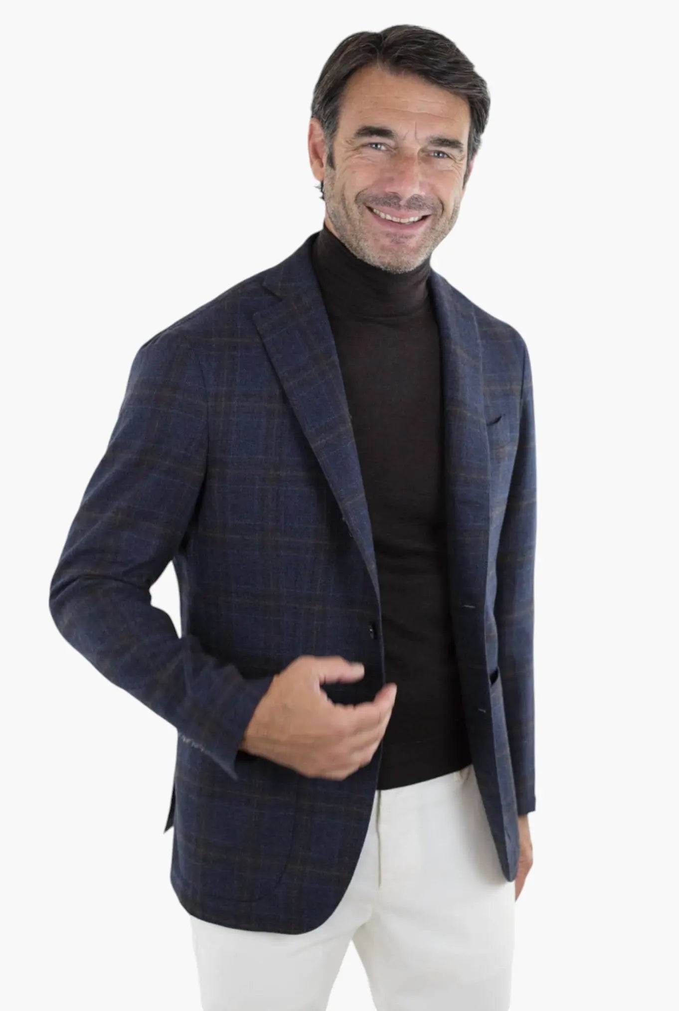Giacca Check Blu e Marrone Lana e Cashmere - Guarino Store