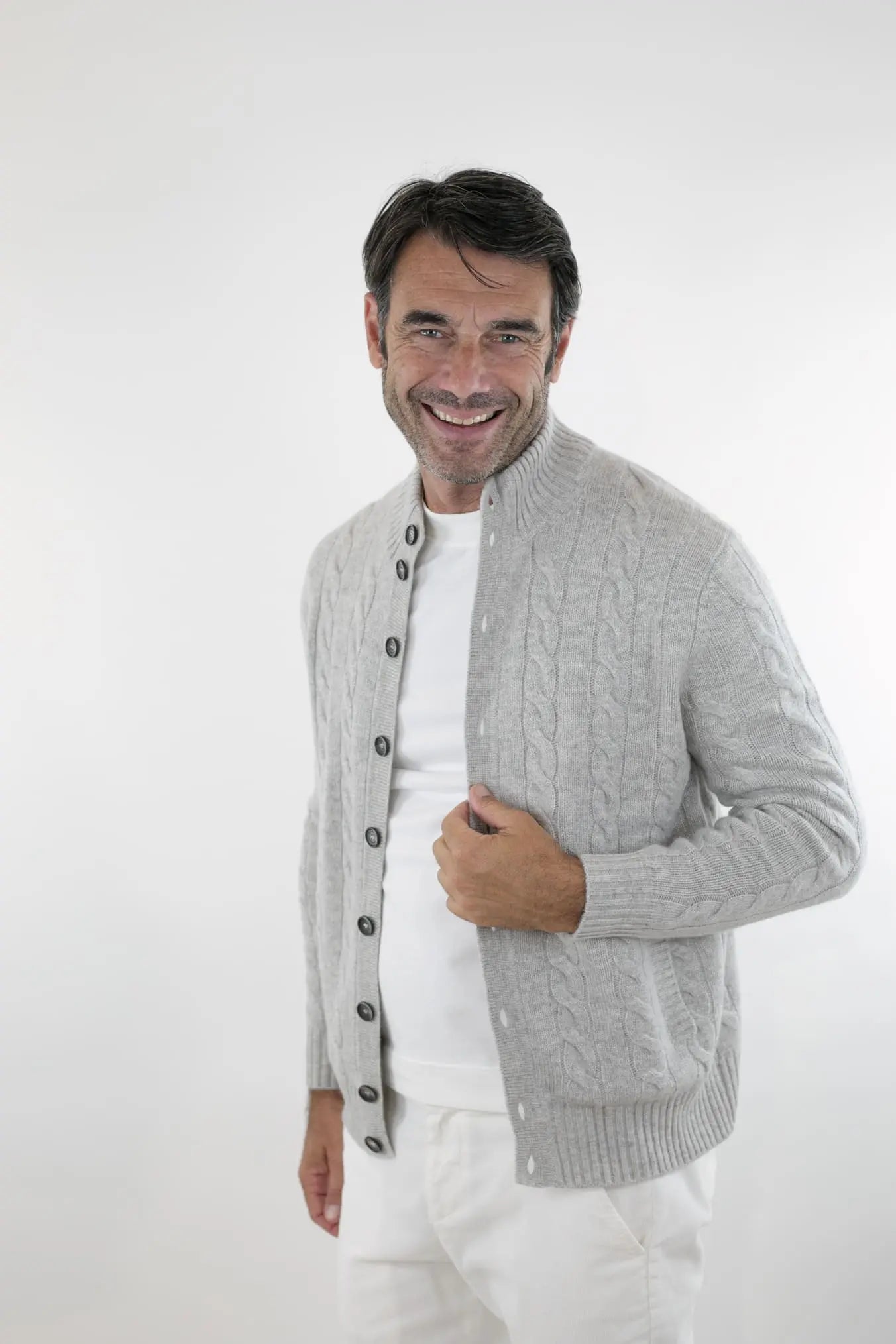 Cardigan a Trecce Cashmere Ghiaccio - Guarino Store