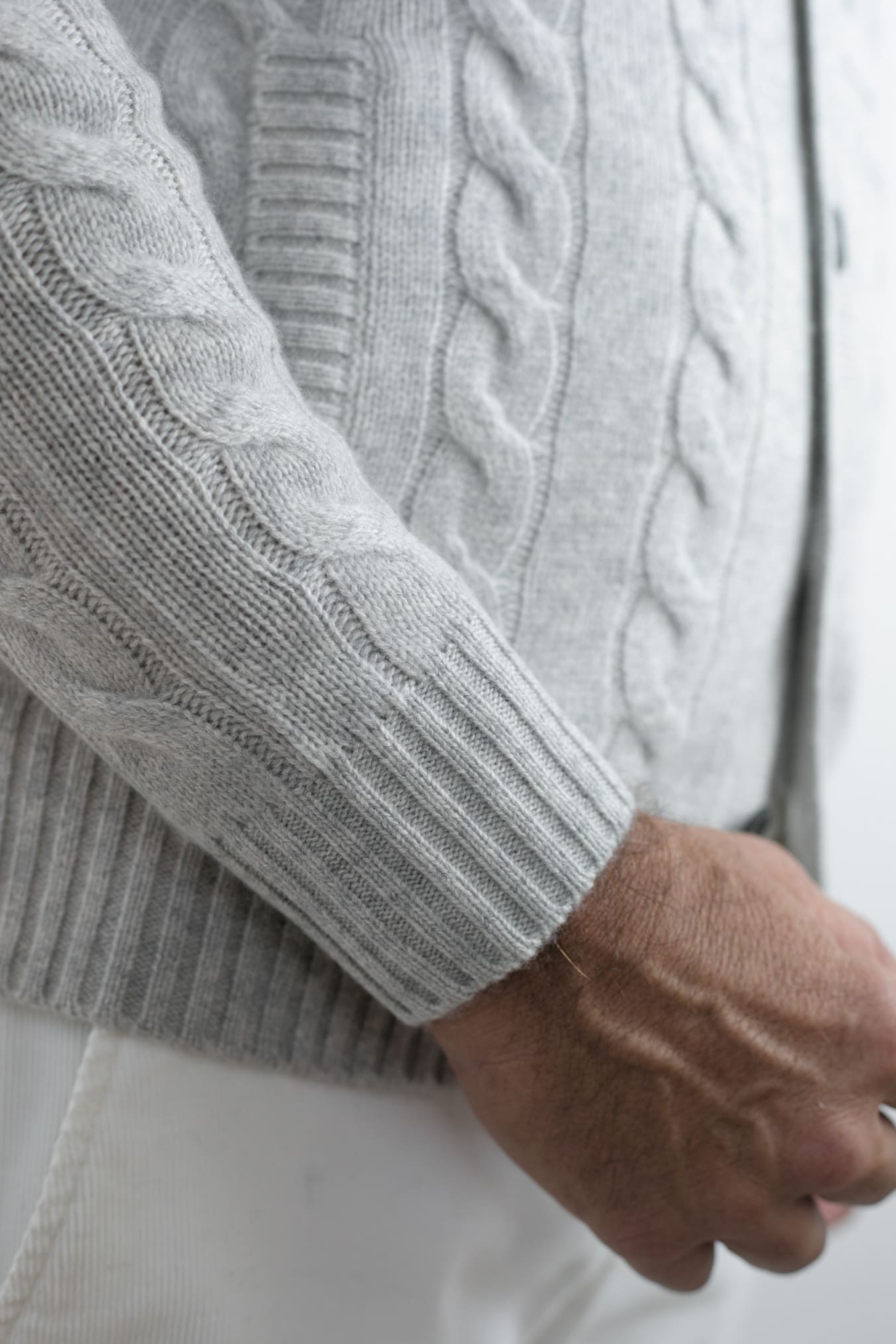 Cardigan a Trecce Cashmere Ghiaccio - Guarino Store