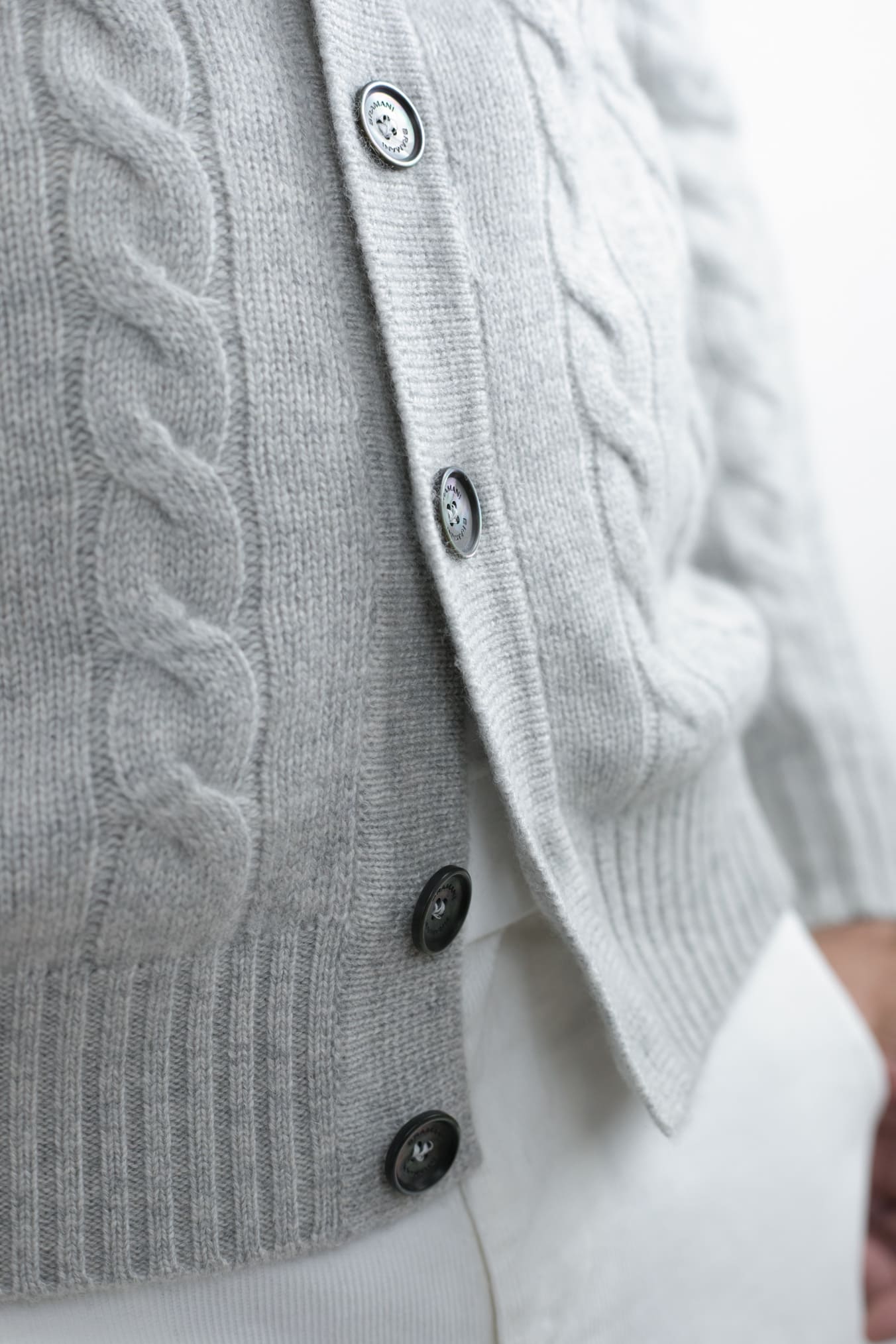 Cardigan a Trecce Cashmere Ghiaccio - Guarino Store