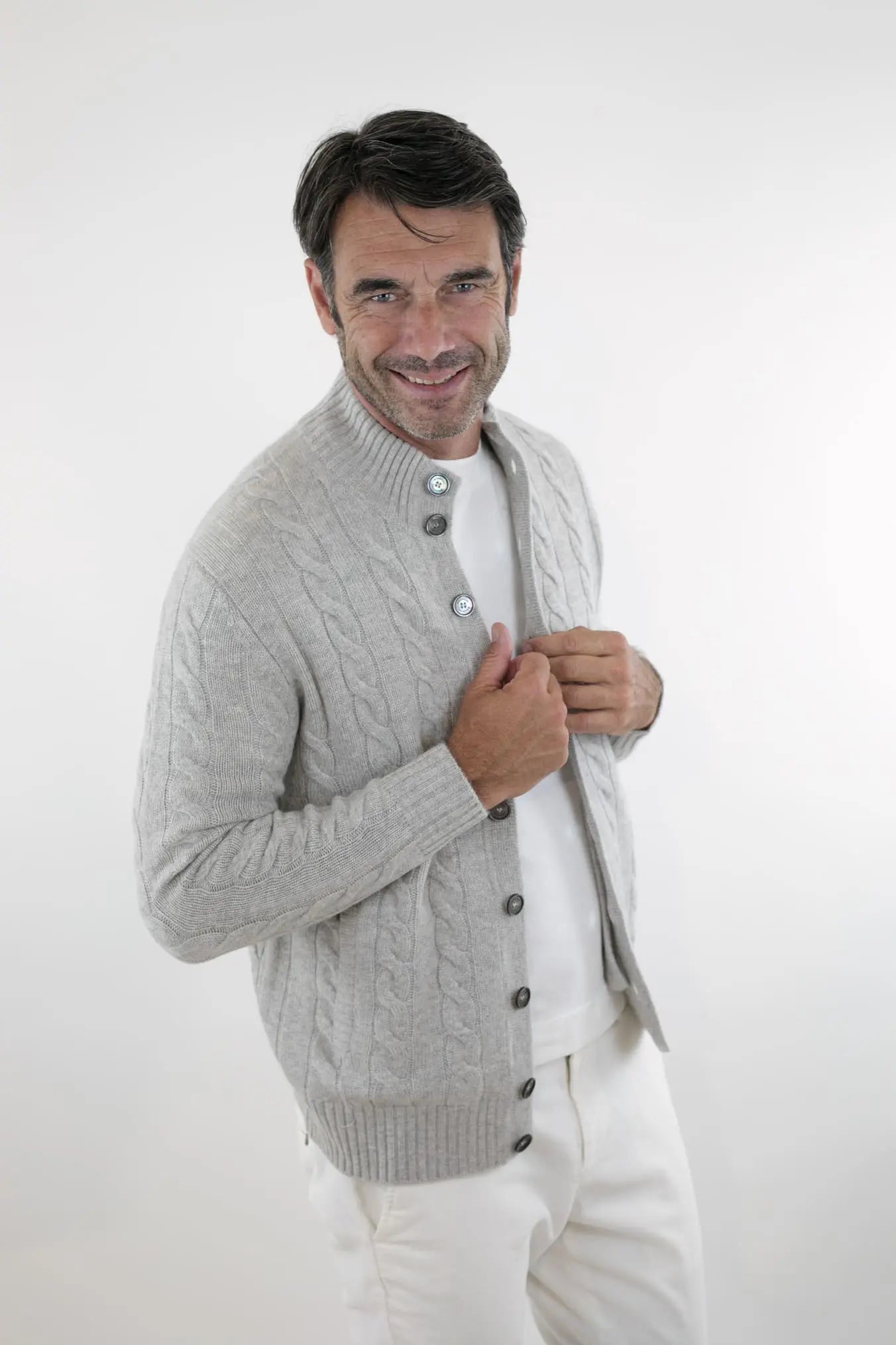 Cardigan a Trecce Cashmere Ghiaccio - Guarino Store