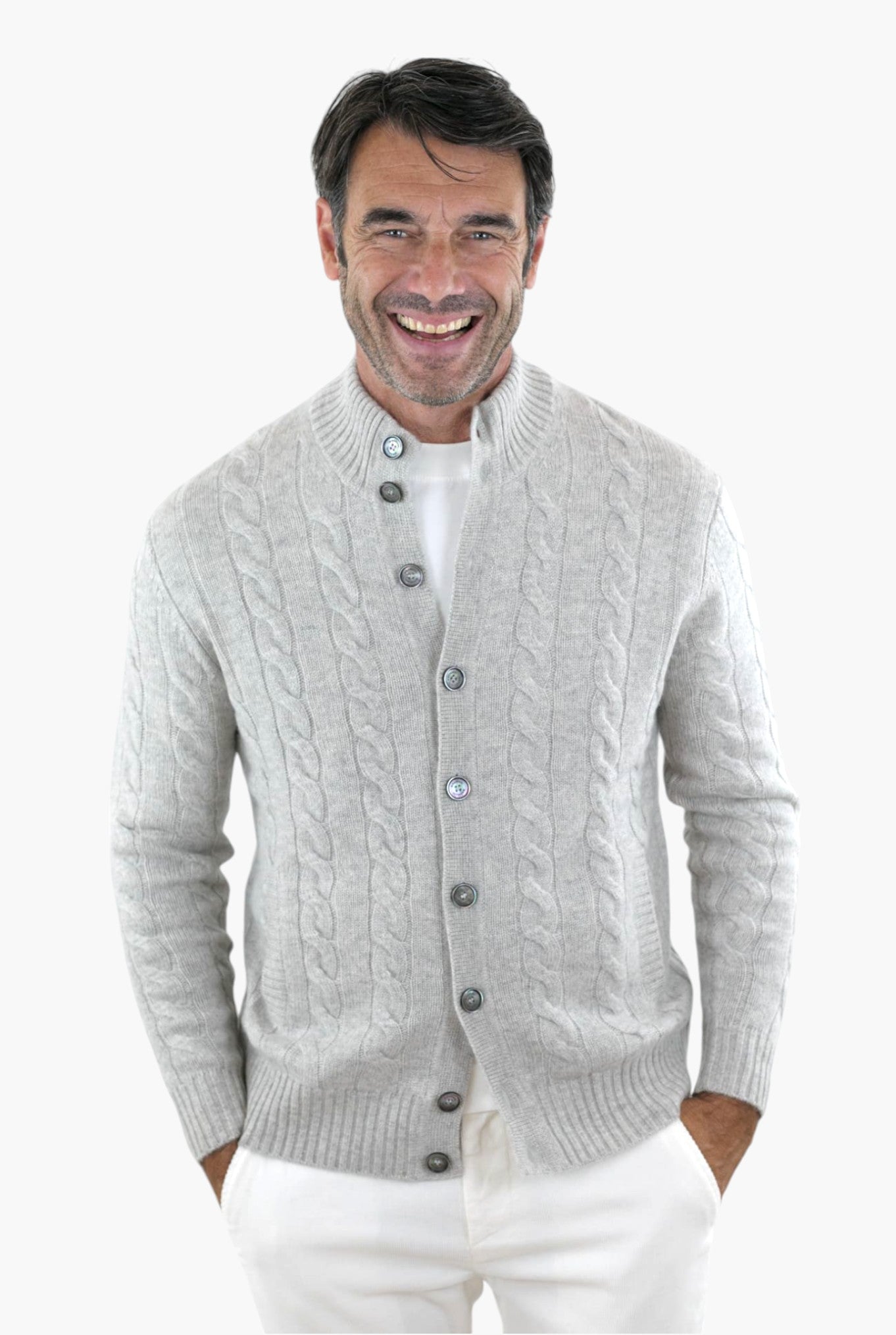 Cardigan a Trecce Cashmere Ghiaccio - Guarino Store