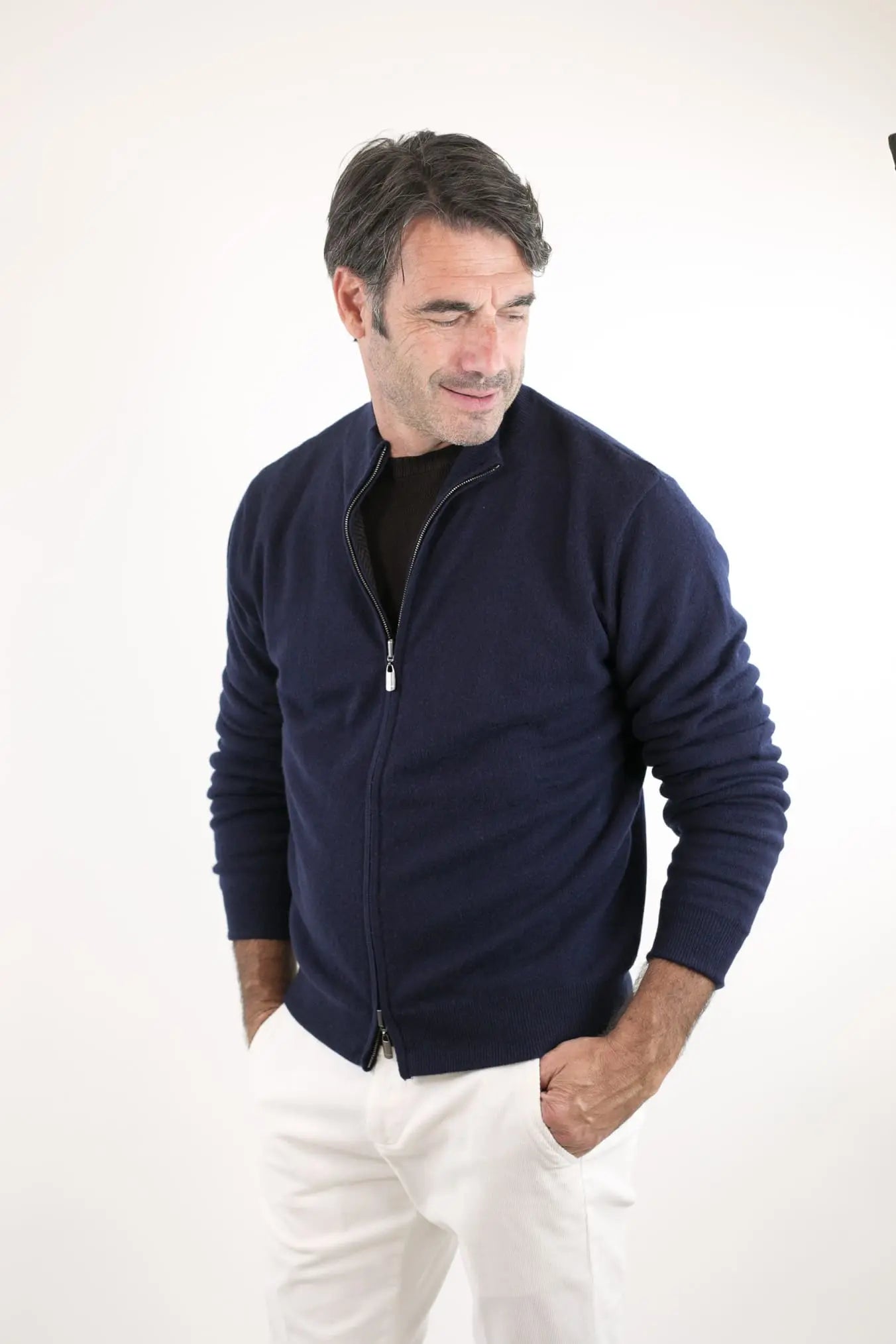 Pullover Reversibile Full Zip Blu/Marrone Chevron - Guarino Store