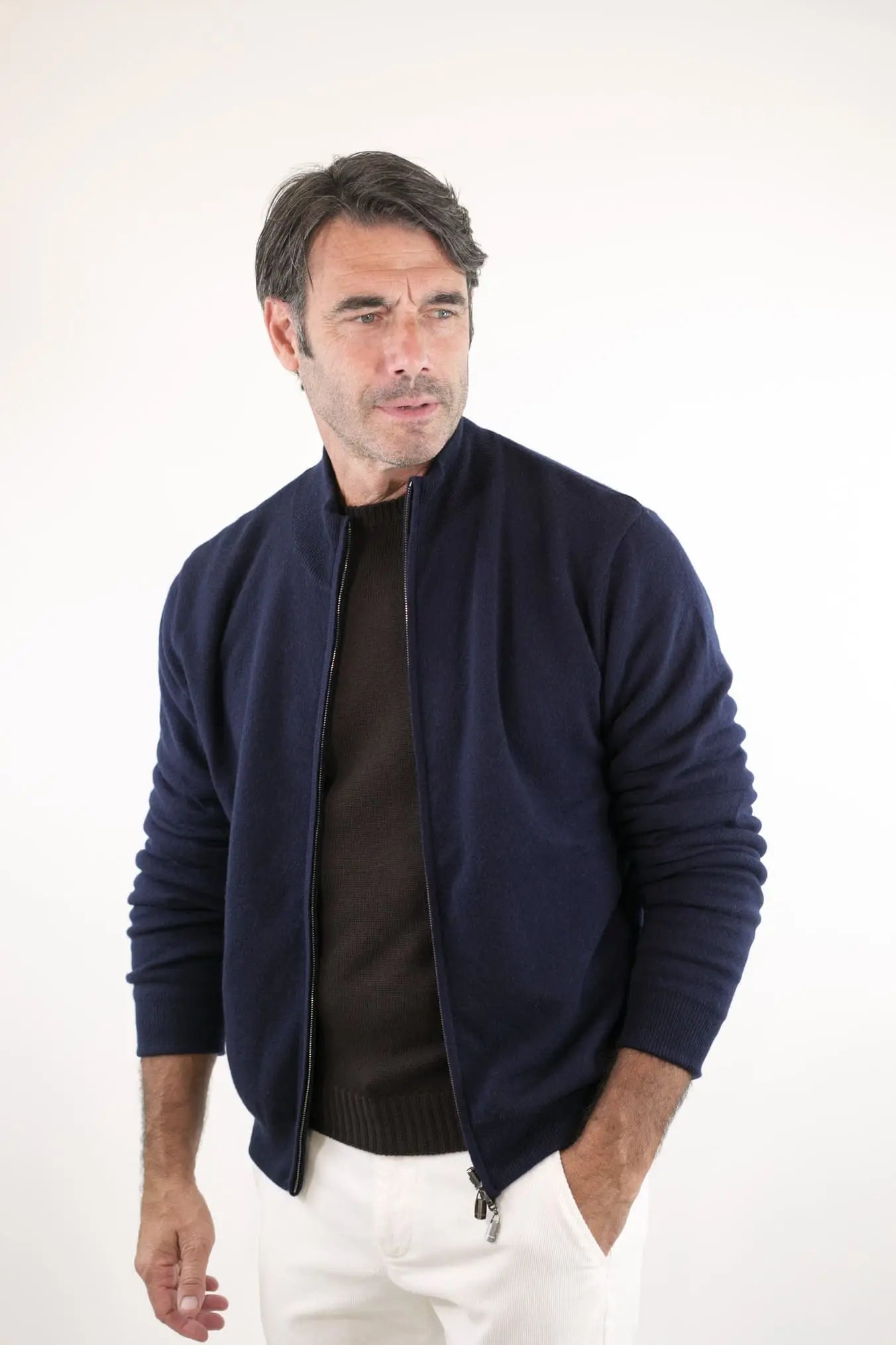 Pullover Reversibile Full Zip Blu/Marrone Chevron - Guarino Store