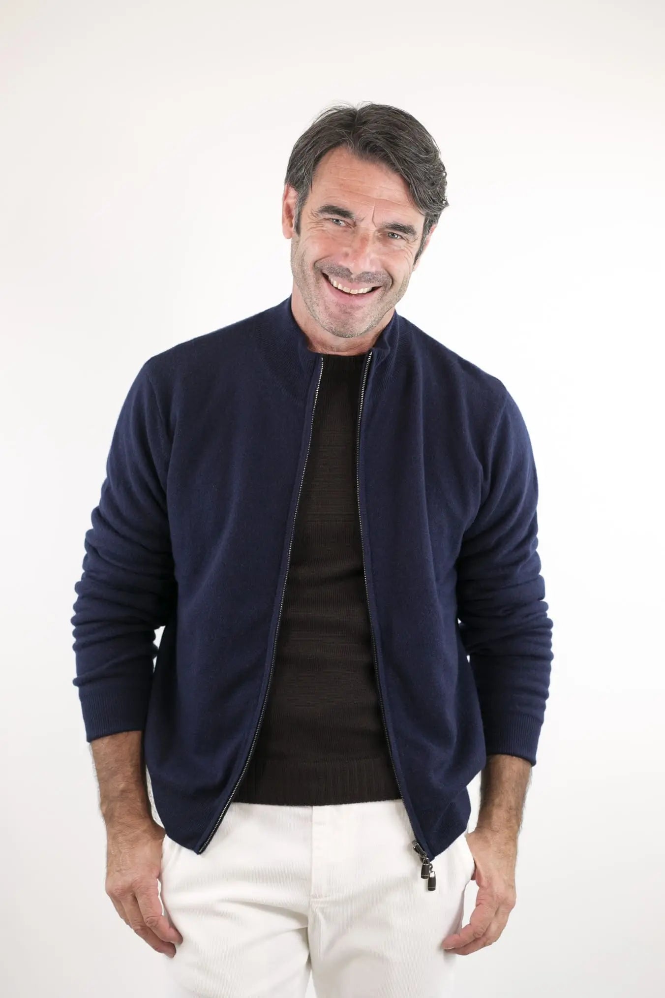 Pullover Reversibile Full Zip Blu/Marrone Chevron - Guarino Store