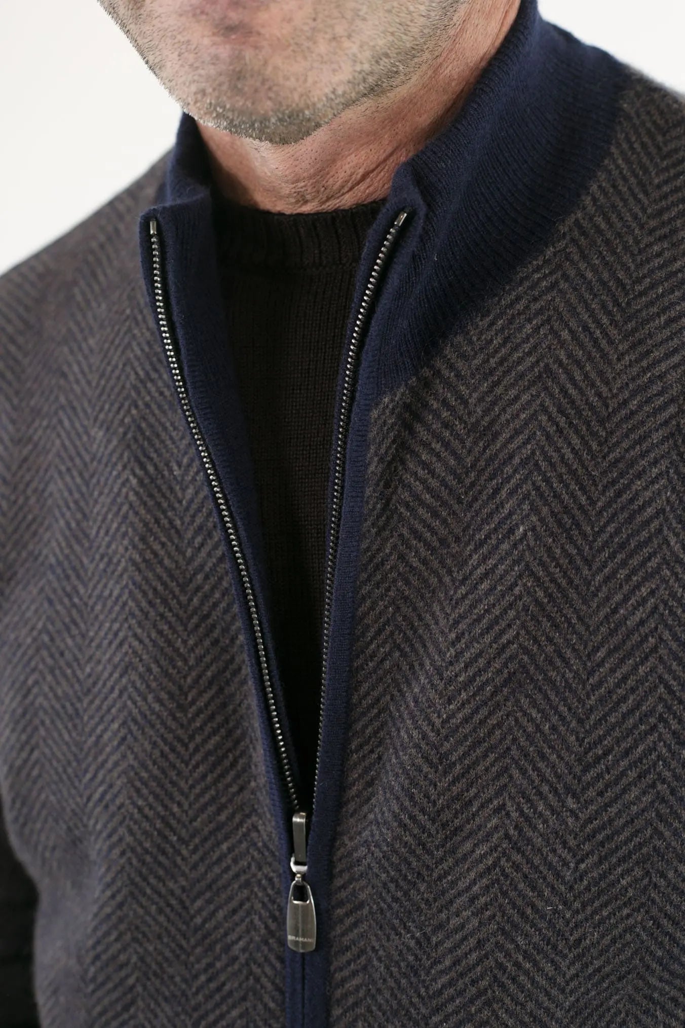 Pullover Reversibile Full Zip Blu/Marrone Chevron - Guarino Store