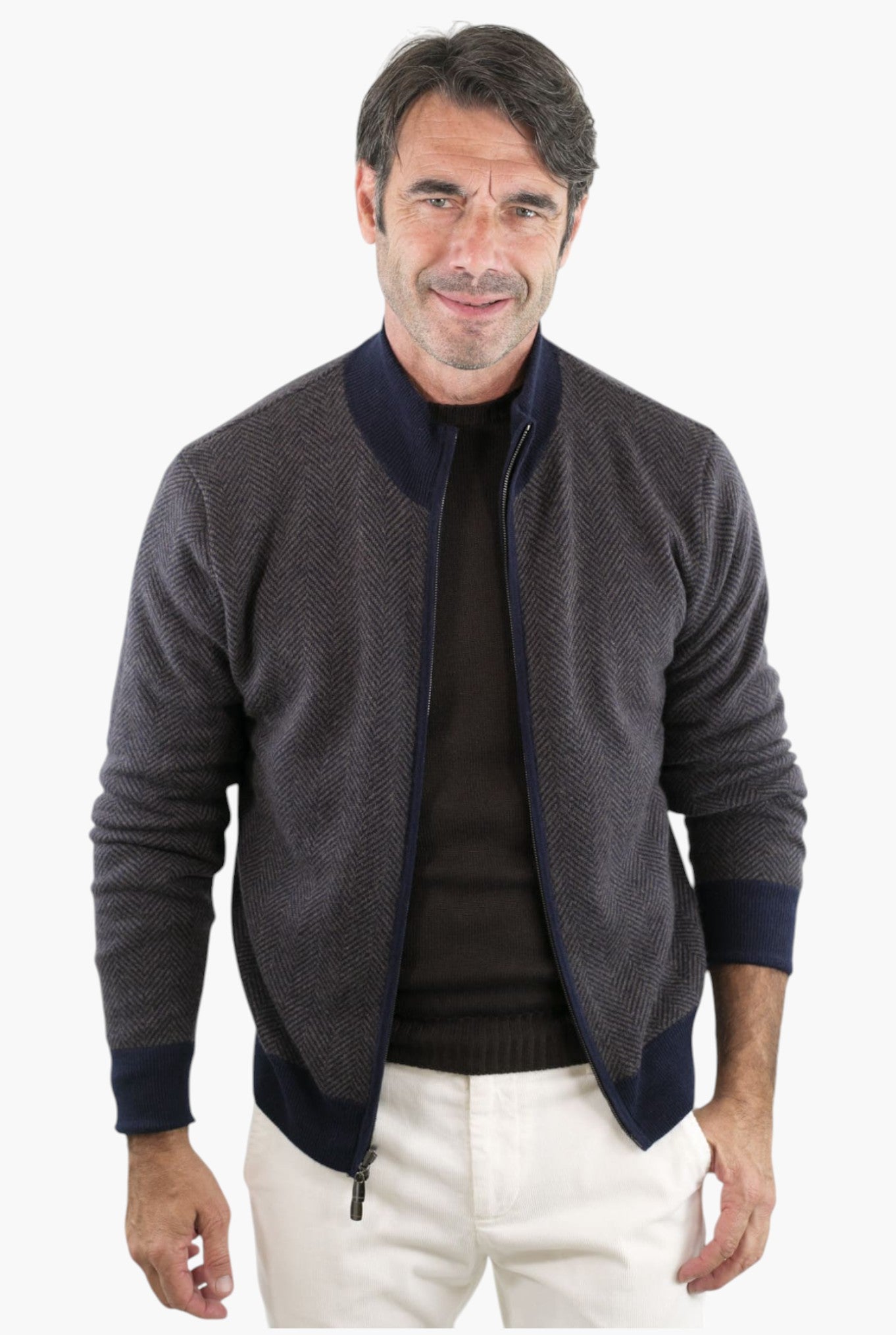 Pullover Reversibile Full Zip Blu/Marrone Chevron - Guarino Store