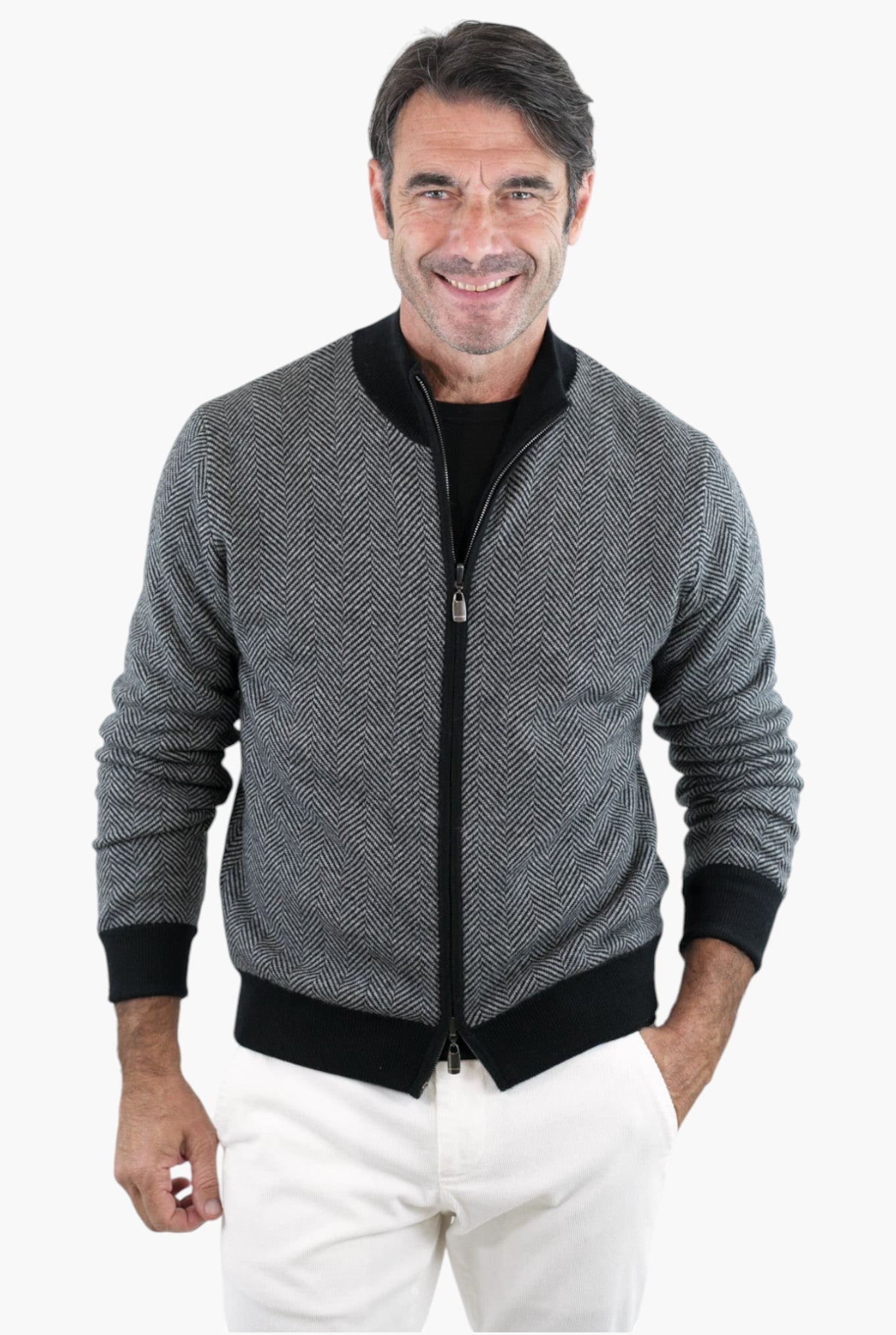 Pullover Reversibile Full Zip Nero/Grigio Chevron - Guarino Store