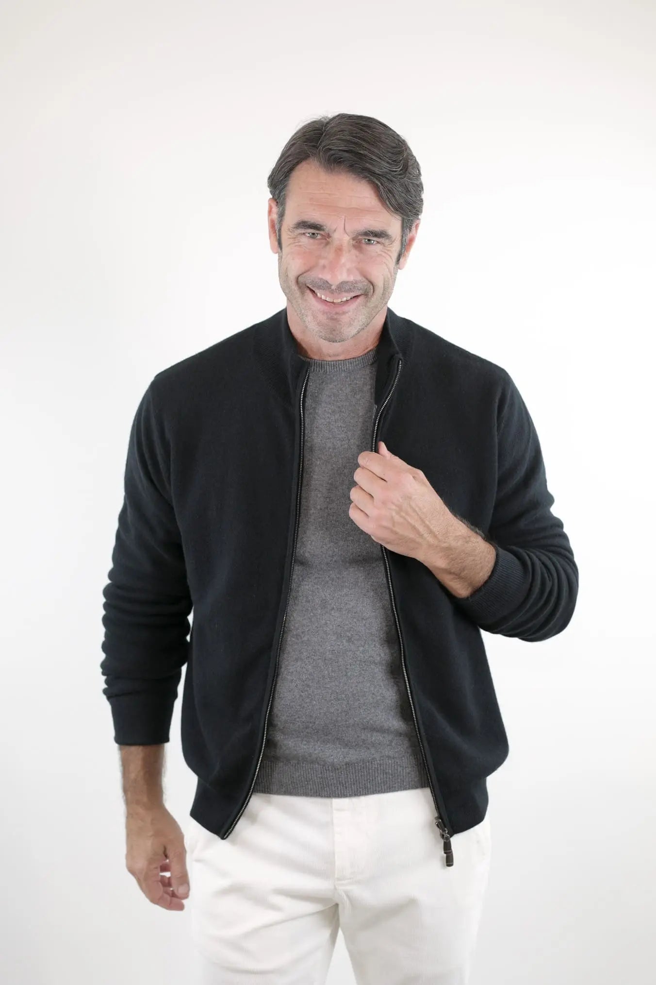 Pullover Reversibile Full Zip Nero/Grigio Chevron - Guarino Store