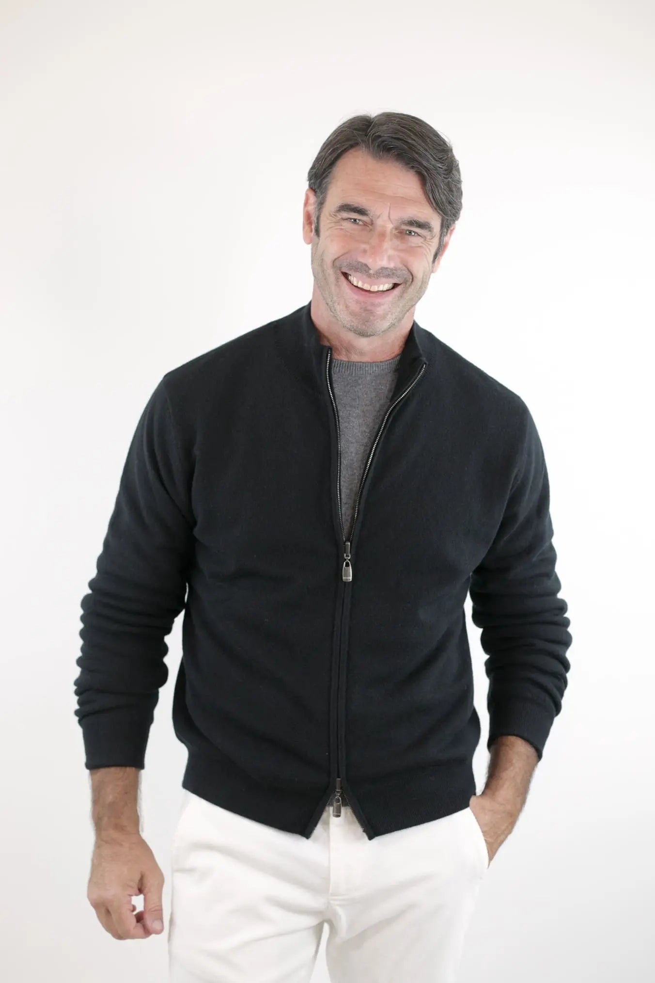 Pullover Reversibile Full Zip Nero/Grigio Chevron - Guarino Store