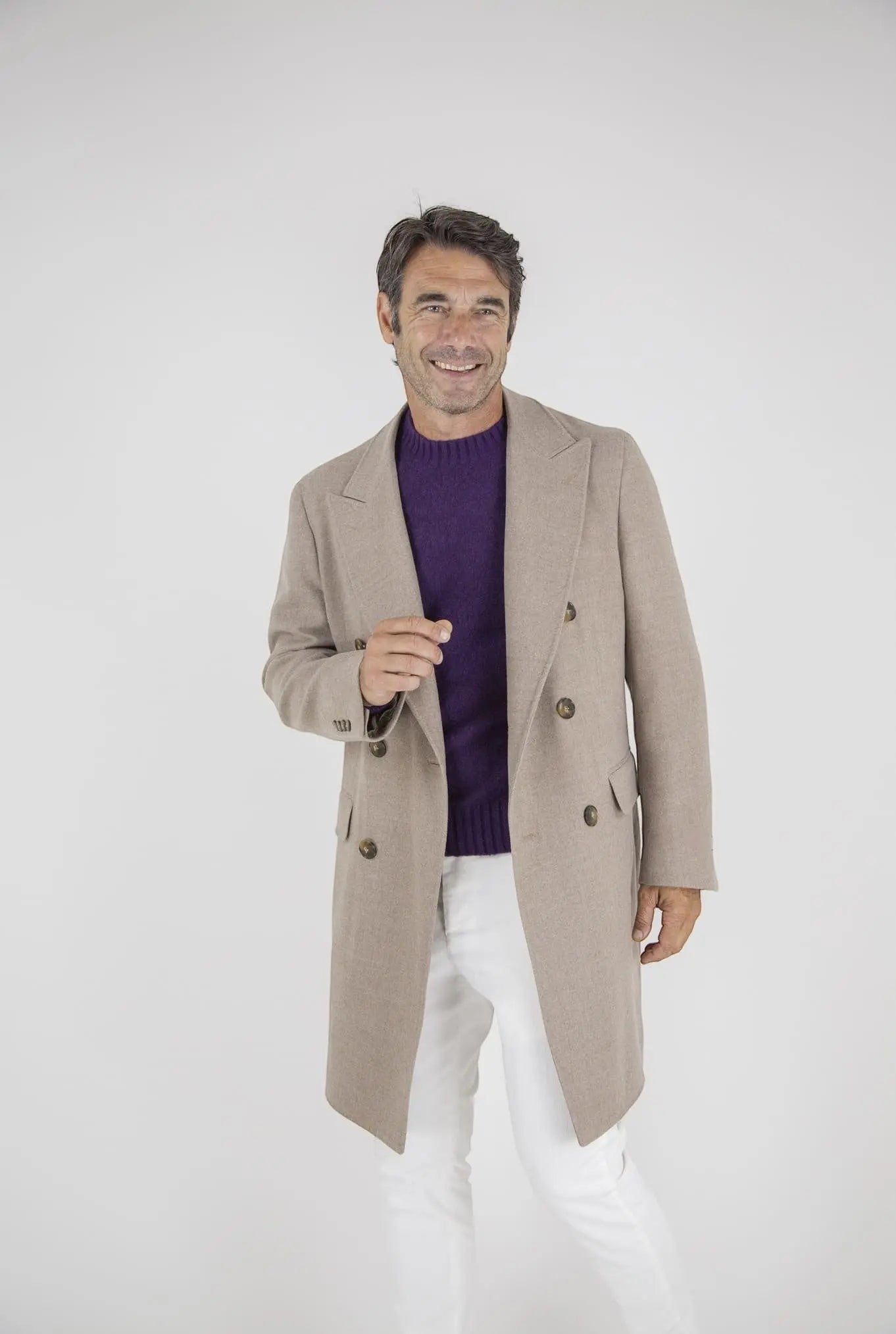 Cappotto Doppiopetto Lana Super 180's Beige Chiaro - Guarino Store