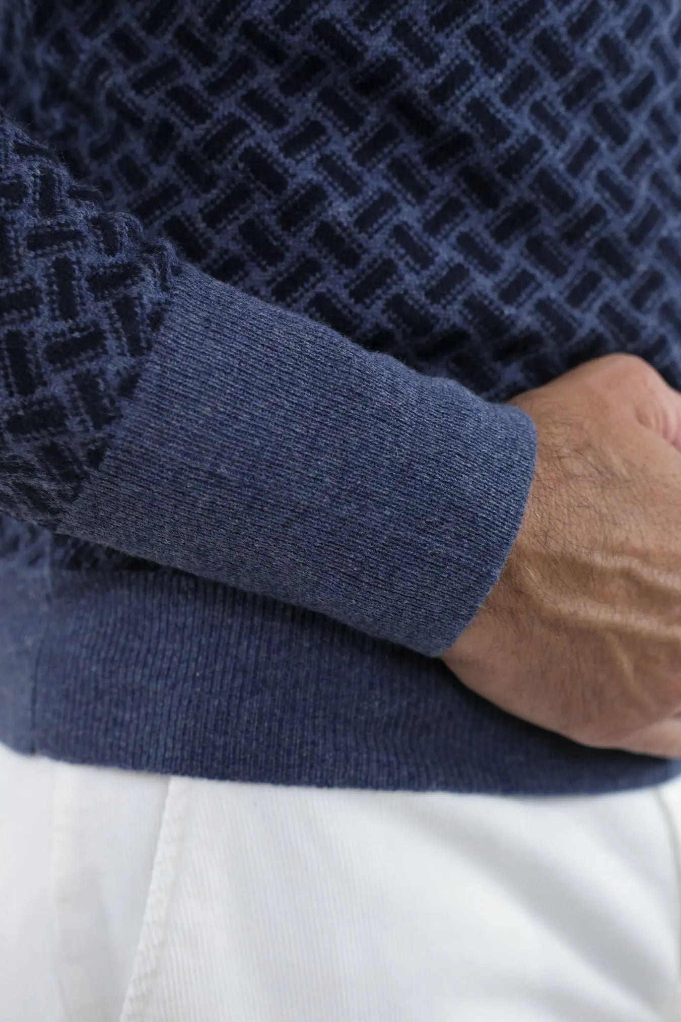 Girocollo Jacquard Cashmere Blu - Guarino Store