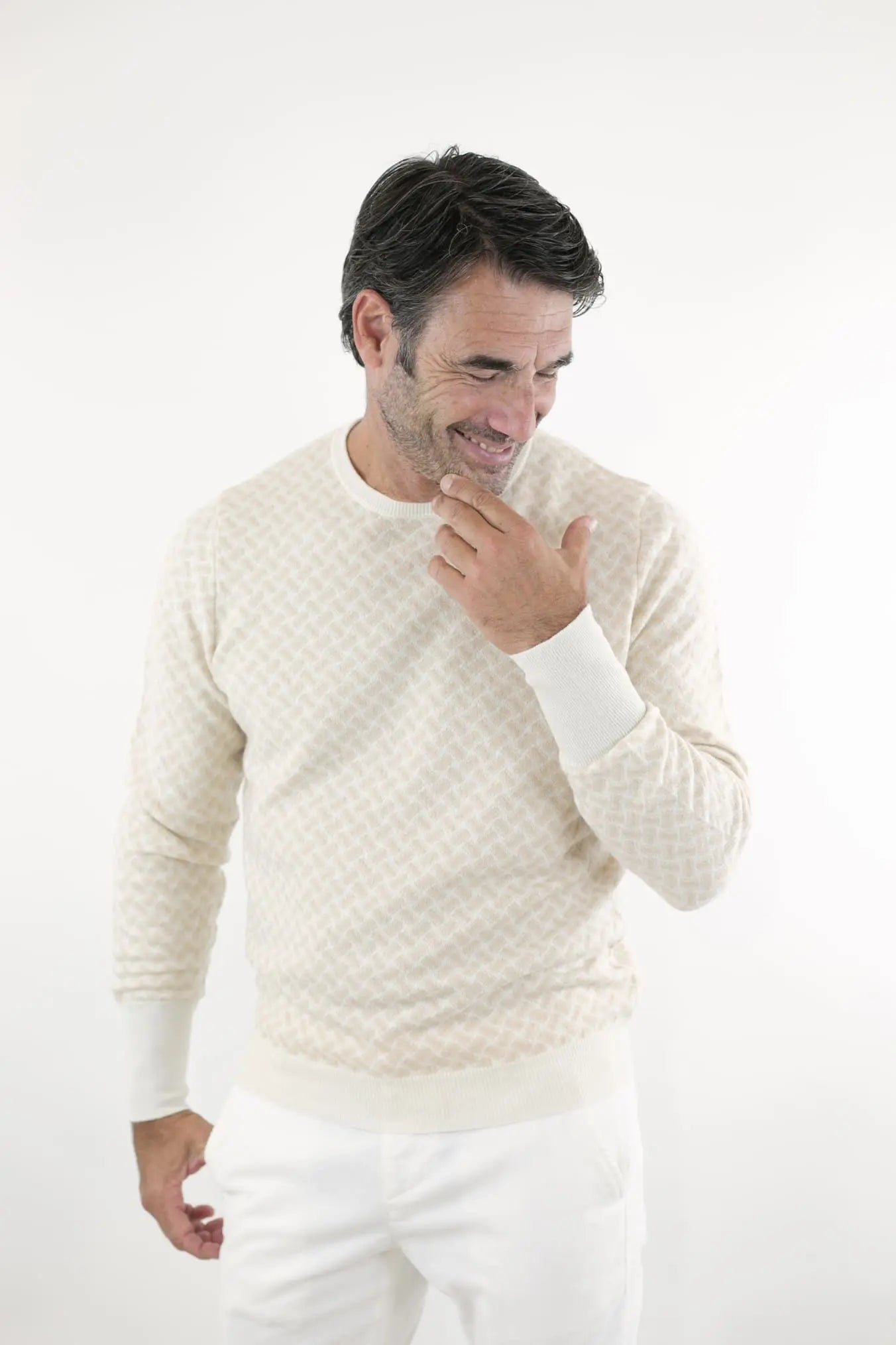 Girocollo Jacquard Cashmere Beige Chiaro - Guarino Store