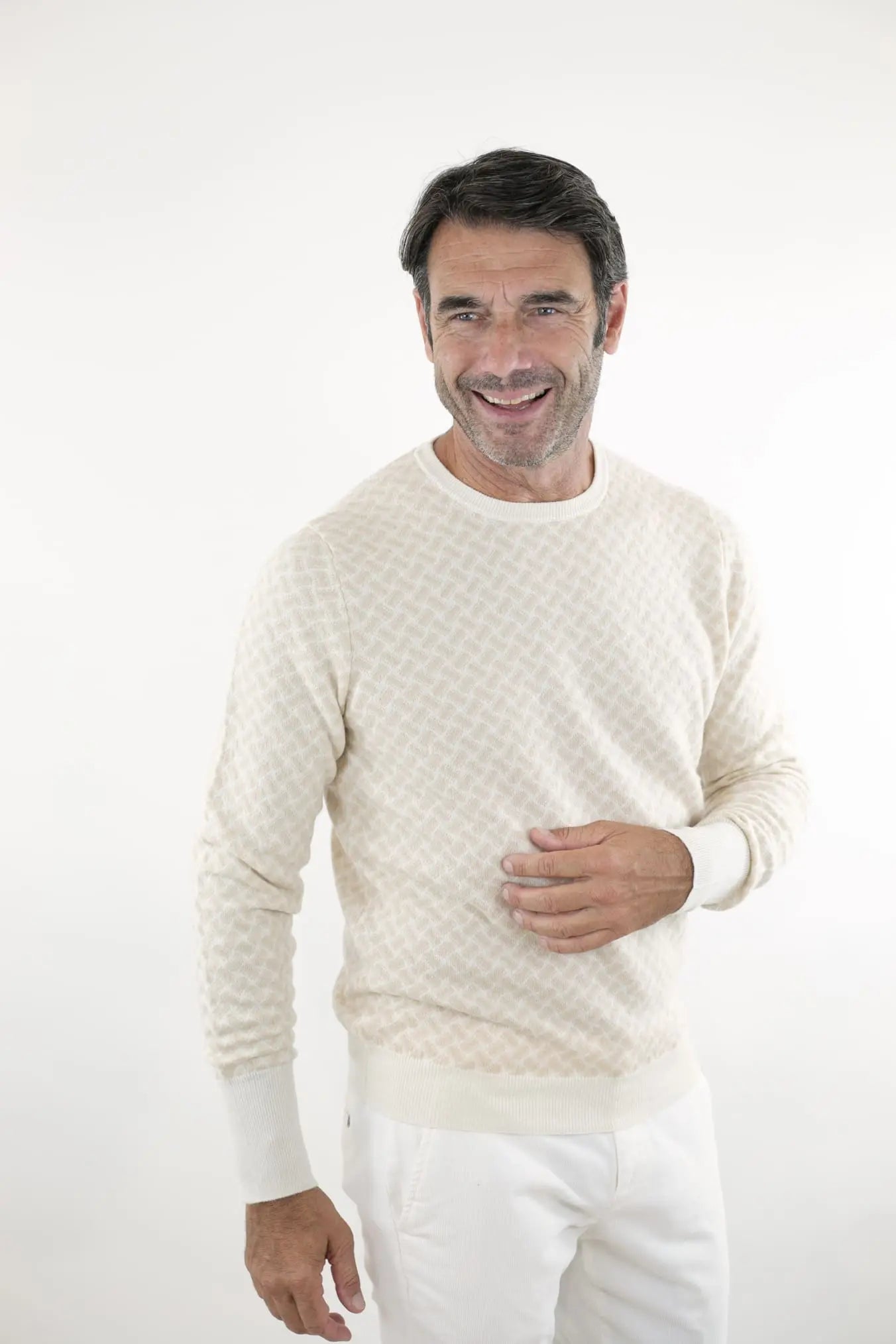 Girocollo Jacquard Cashmere Beige Chiaro - Guarino Store