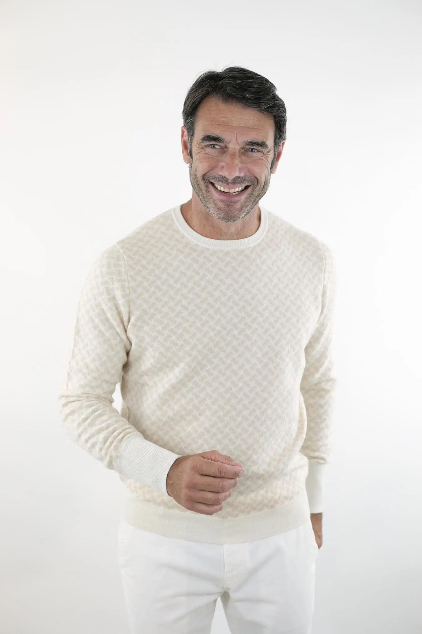 Girocollo Jacquard Cashmere Beige Chiaro - Guarino Store