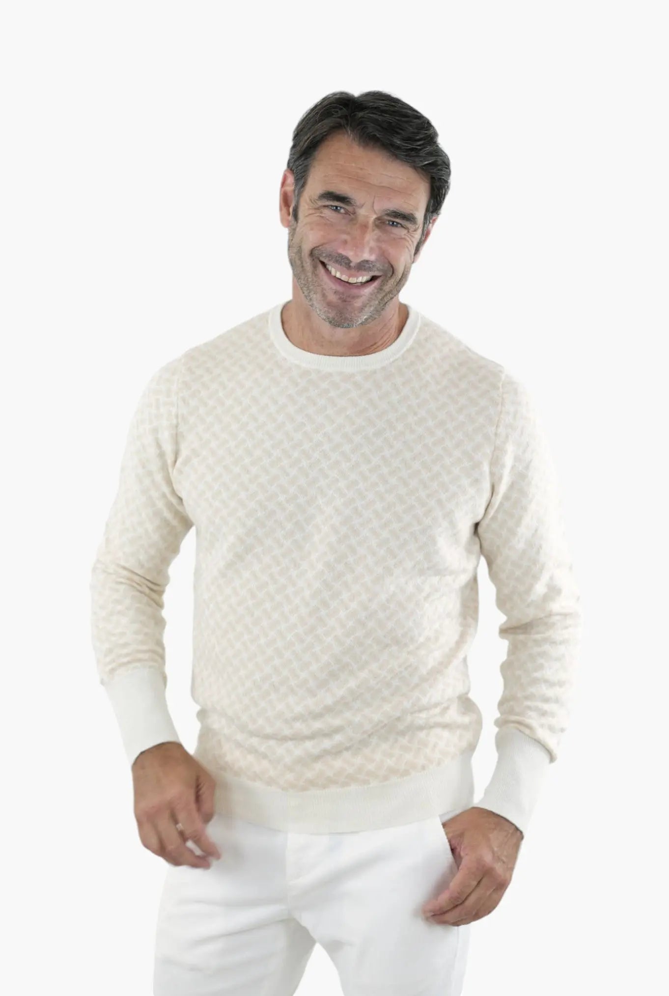 Girocollo Jacquard Cashmere Beige Chiaro - Guarino Store