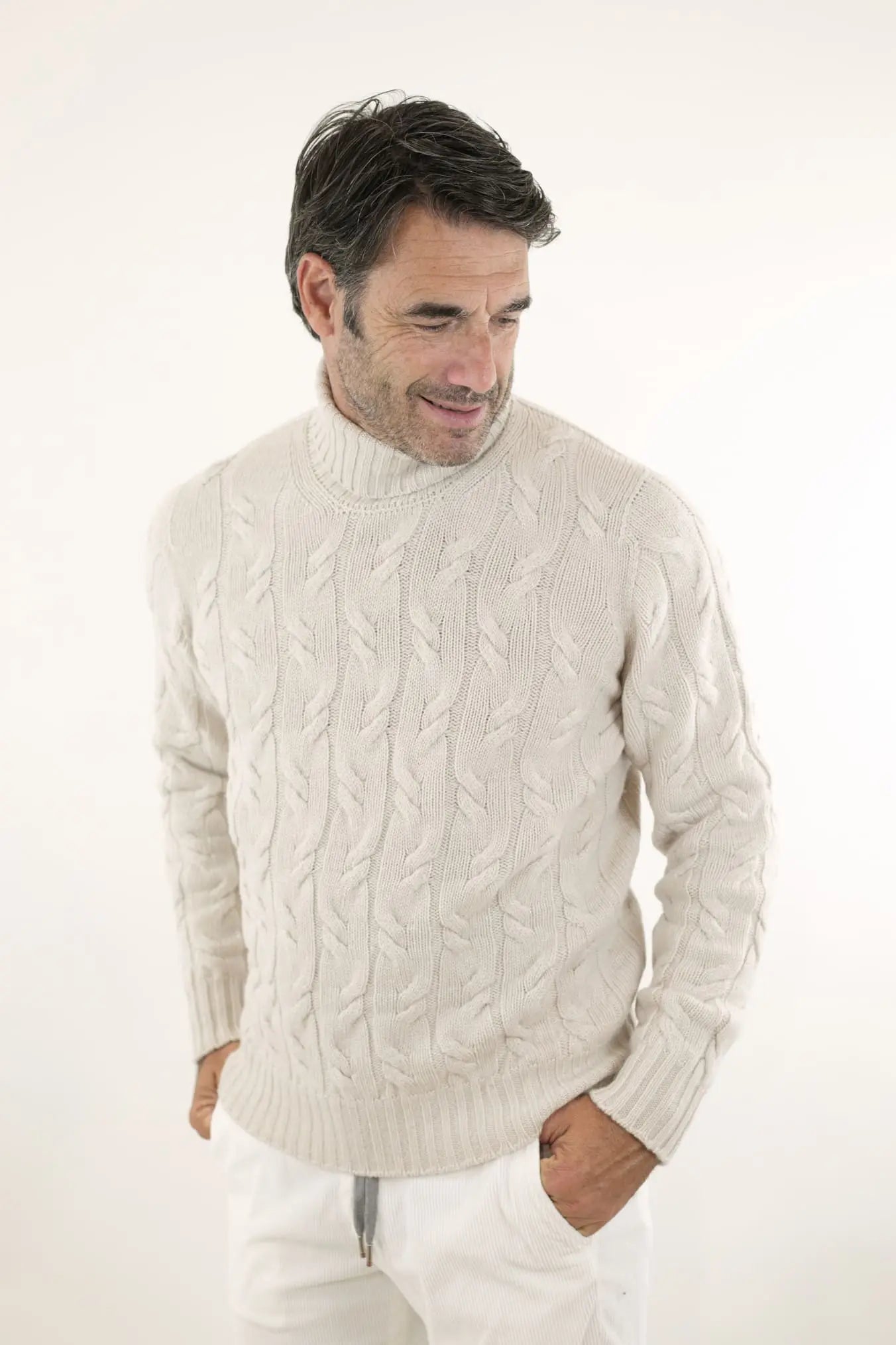 Dolcevita Cashmere a Trecce Beige Corda - Guarino Store