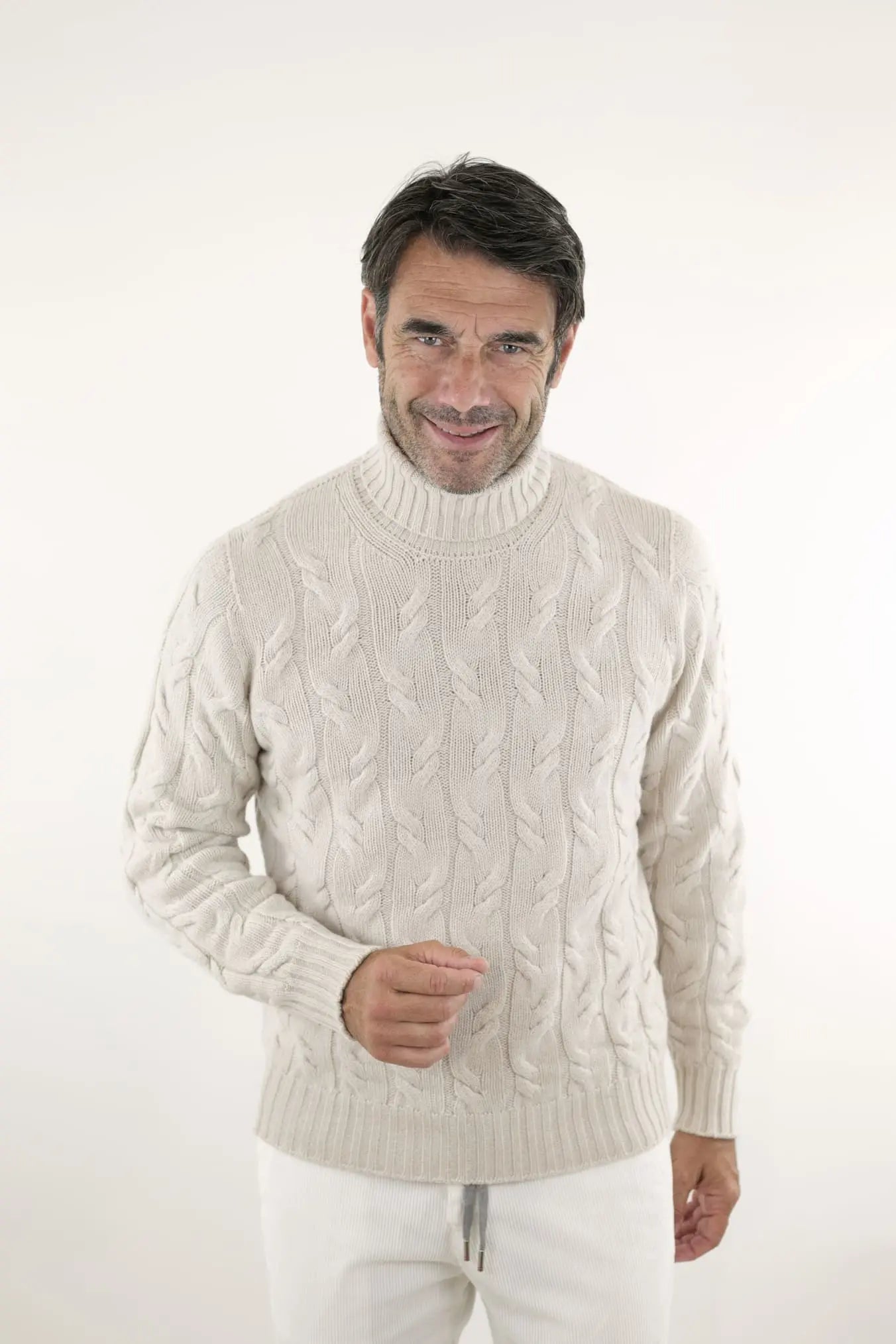 Dolcevita Cashmere a Trecce Beige Corda - Guarino Store