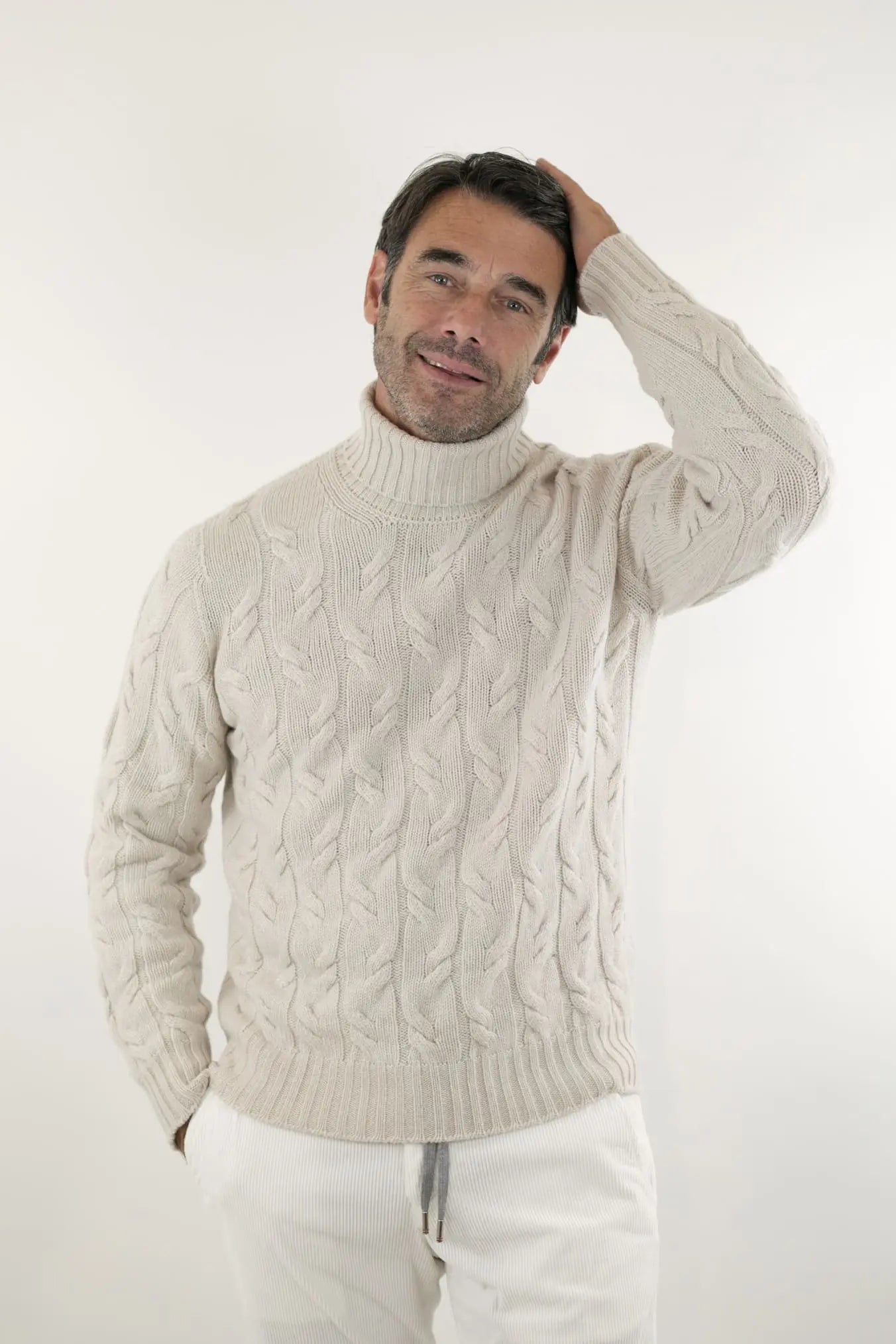 Dolcevita Cashmere a Trecce Beige Corda - Guarino Store