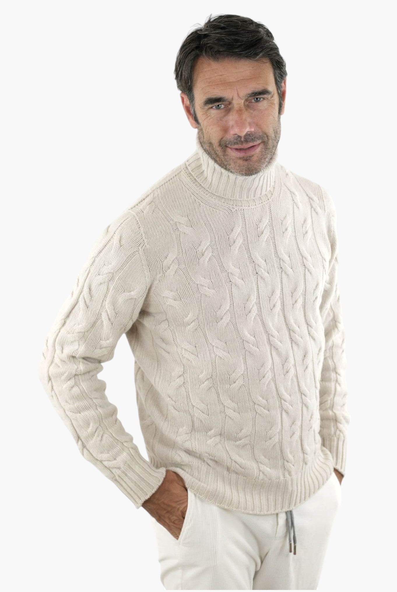 Treccia Dolcevita Cashmere Bianco Dolcevita A Trecce Bicolore