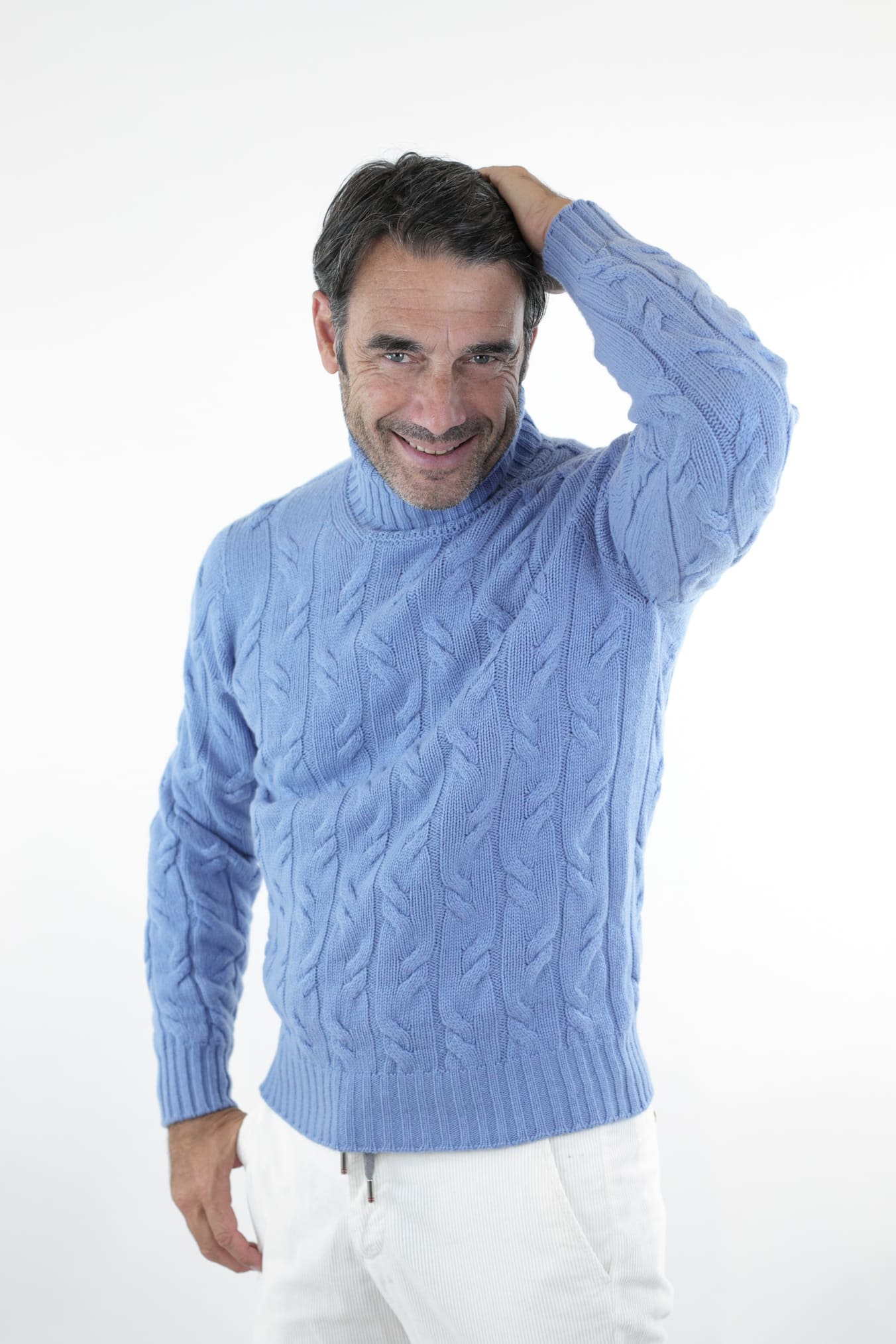 Dolcevita Cashmere a Trecce Azzurro - Guarino Store