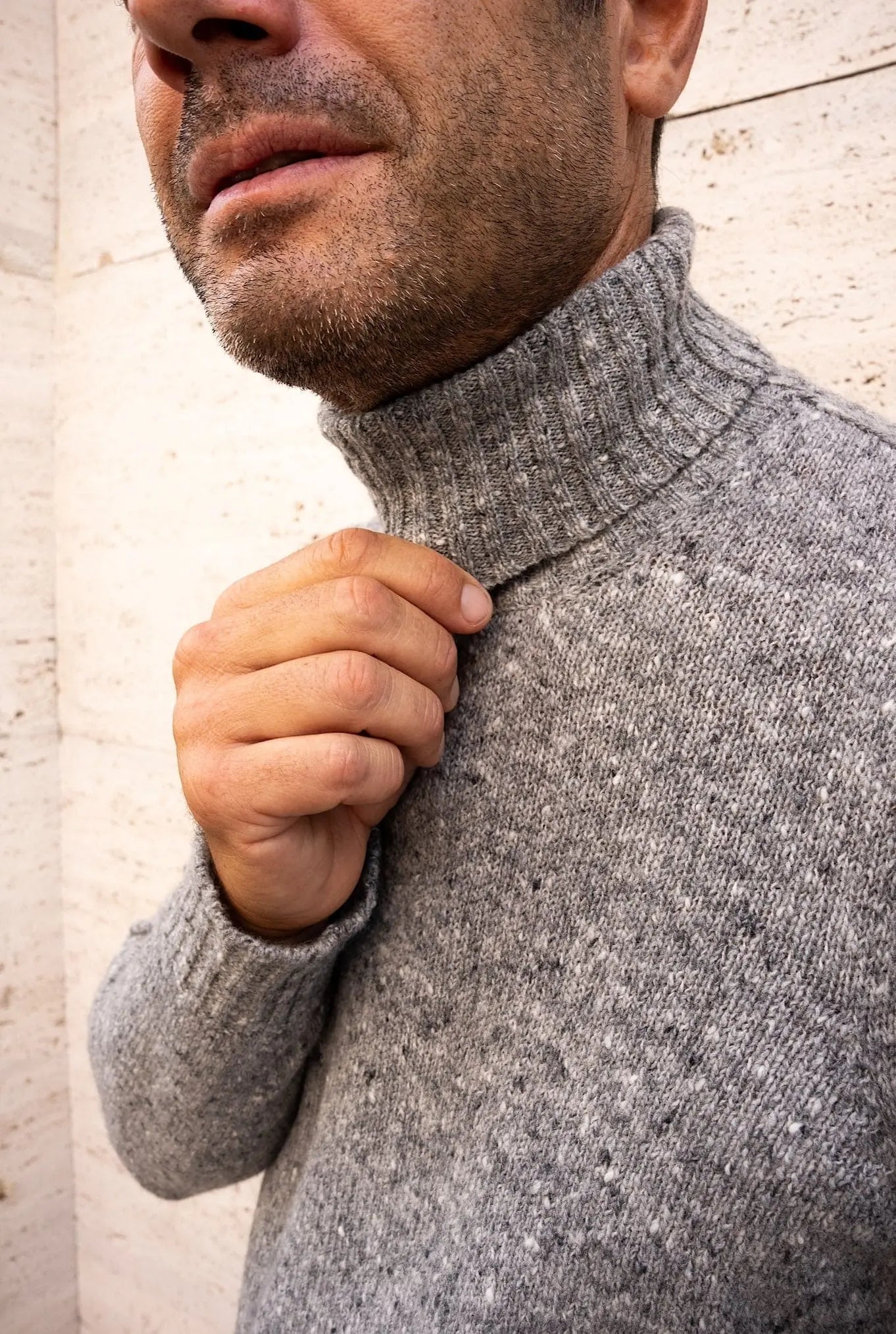 Dolcevita Tweed Lana e Cashmere Grigio Chiaro - Guarino Store