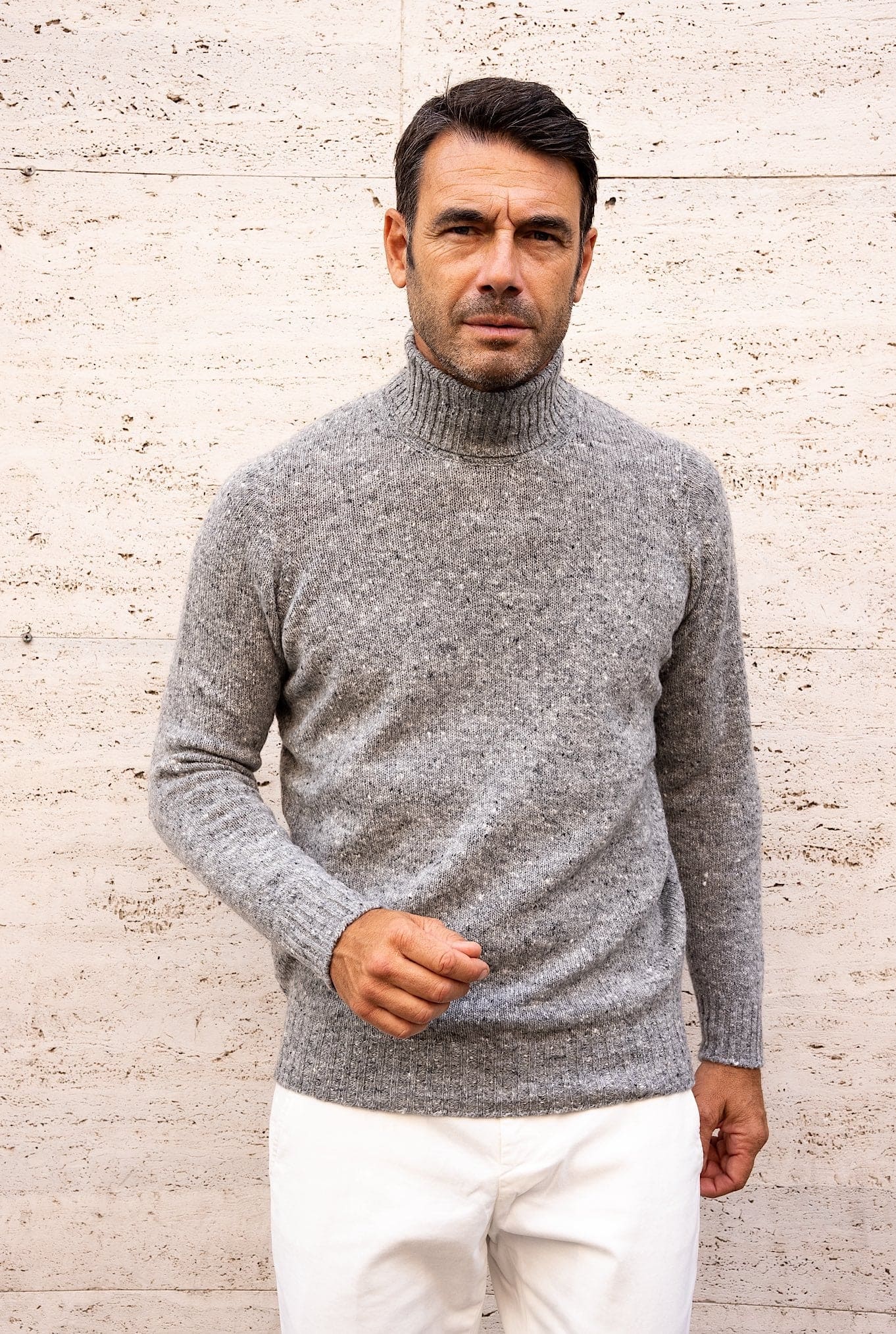 Dolcevita Tweed Lana e Cashmere Grigio Chiaro - Guarino Store