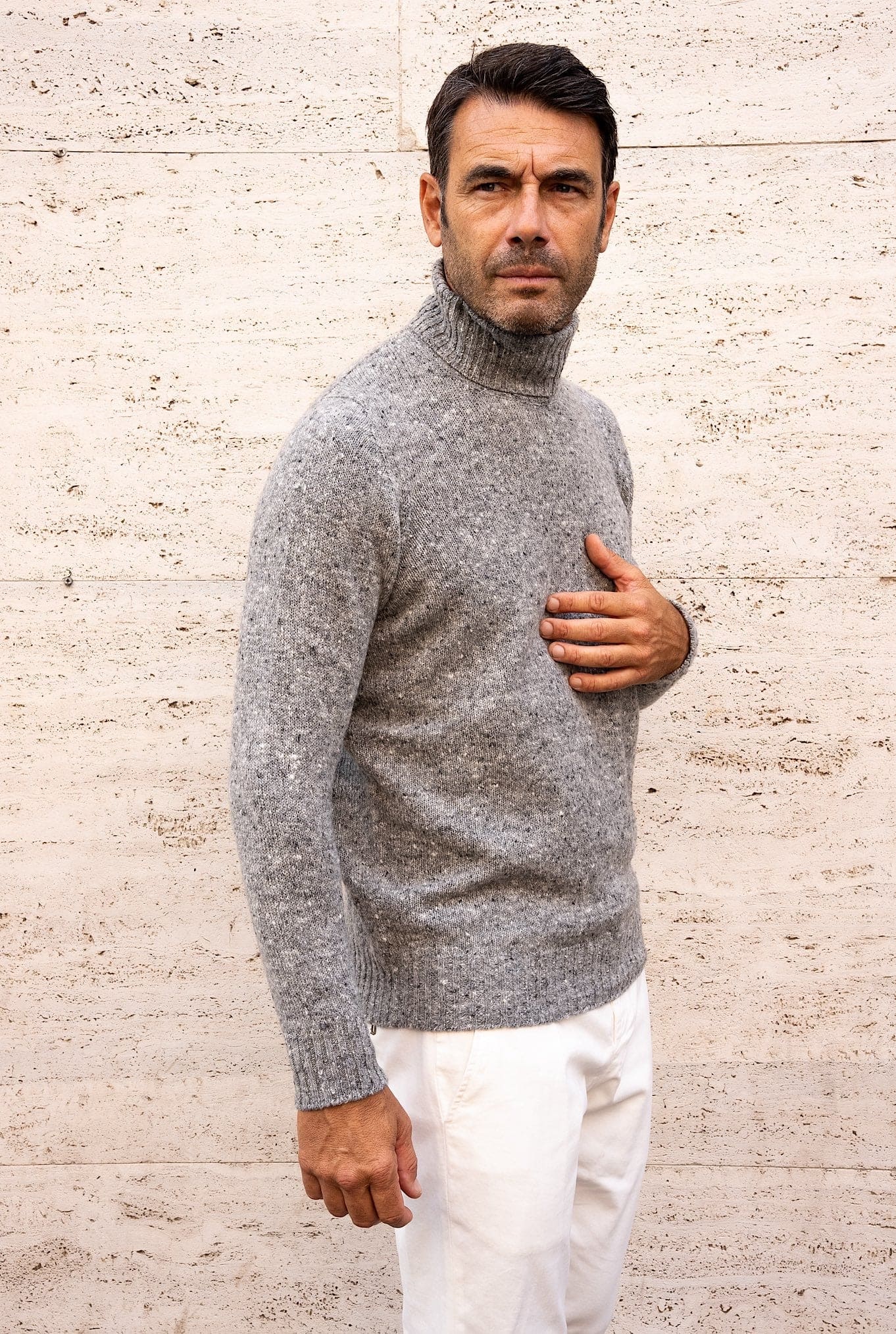 Dolcevita Tweed Lana e Cashmere Grigio Chiaro - Guarino Store