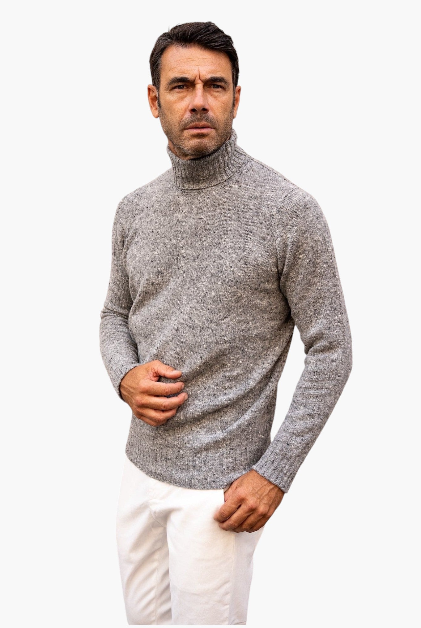 Dolcevita Tweed Lana e Cashmere Grigio Chiaro - Guarino Store