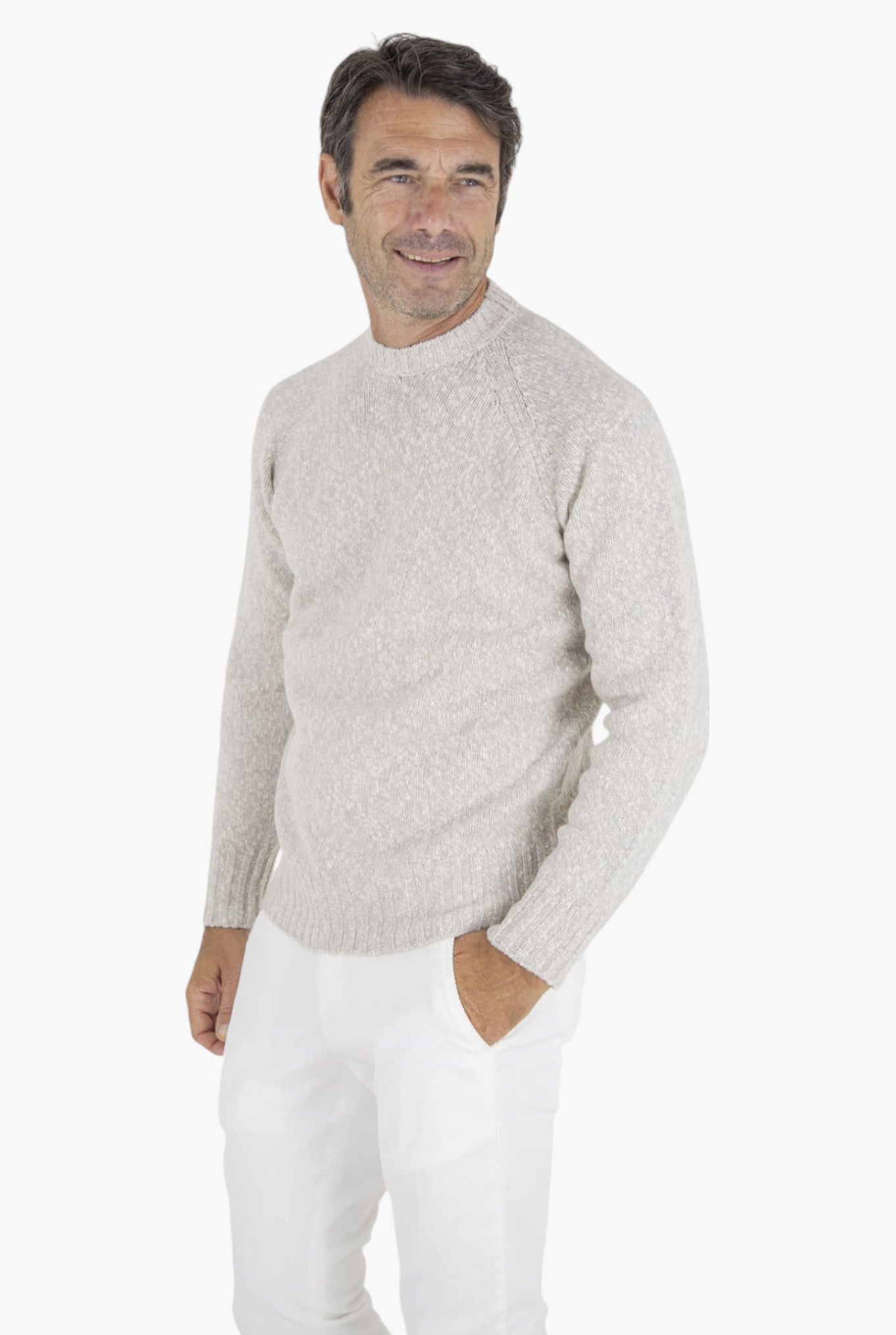 Maglia Girocollo Lambswool Beige Corda Mèlange - Guarino Store