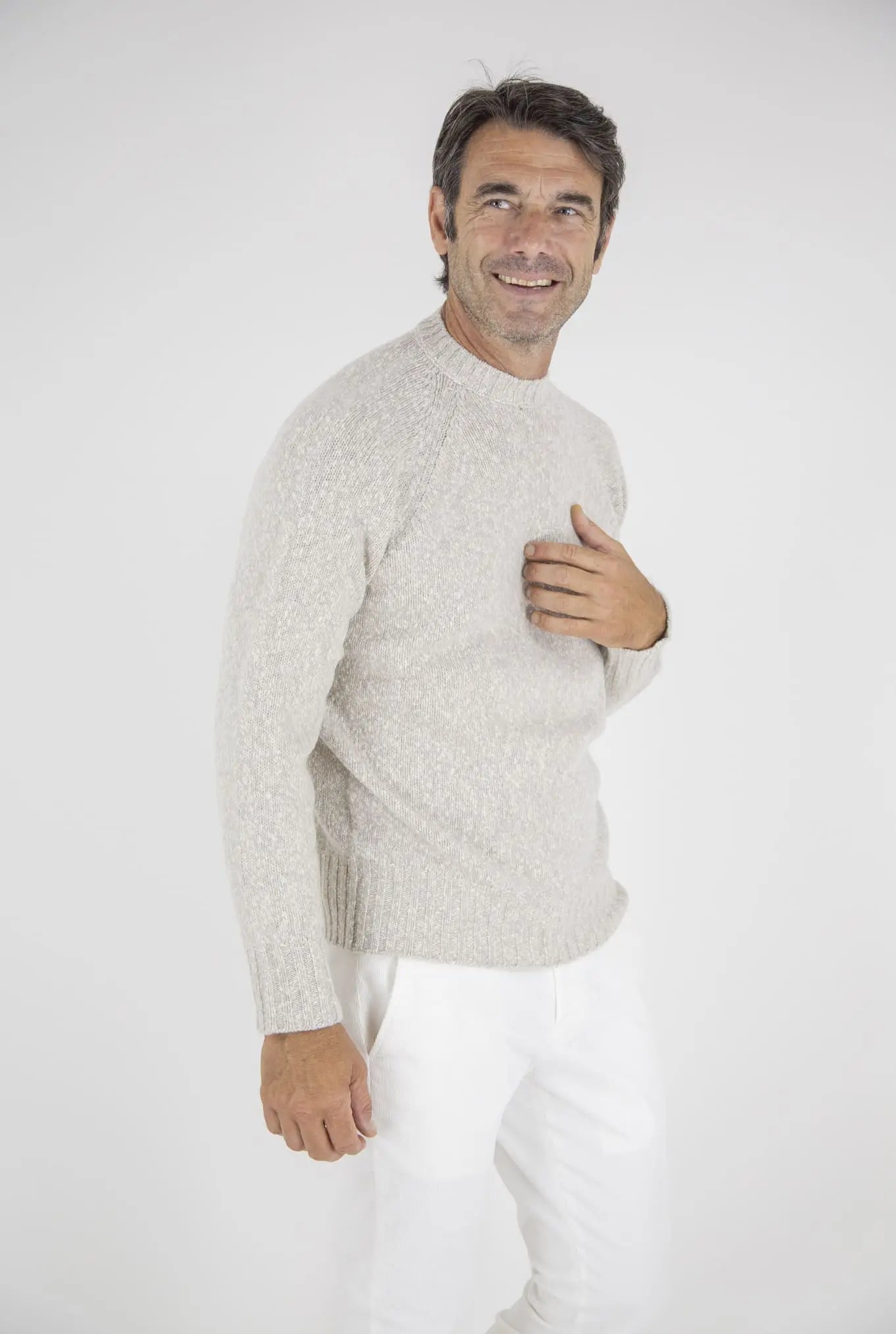 Maglia Girocollo Lambswool Beige Corda Mèlange - Guarino Store