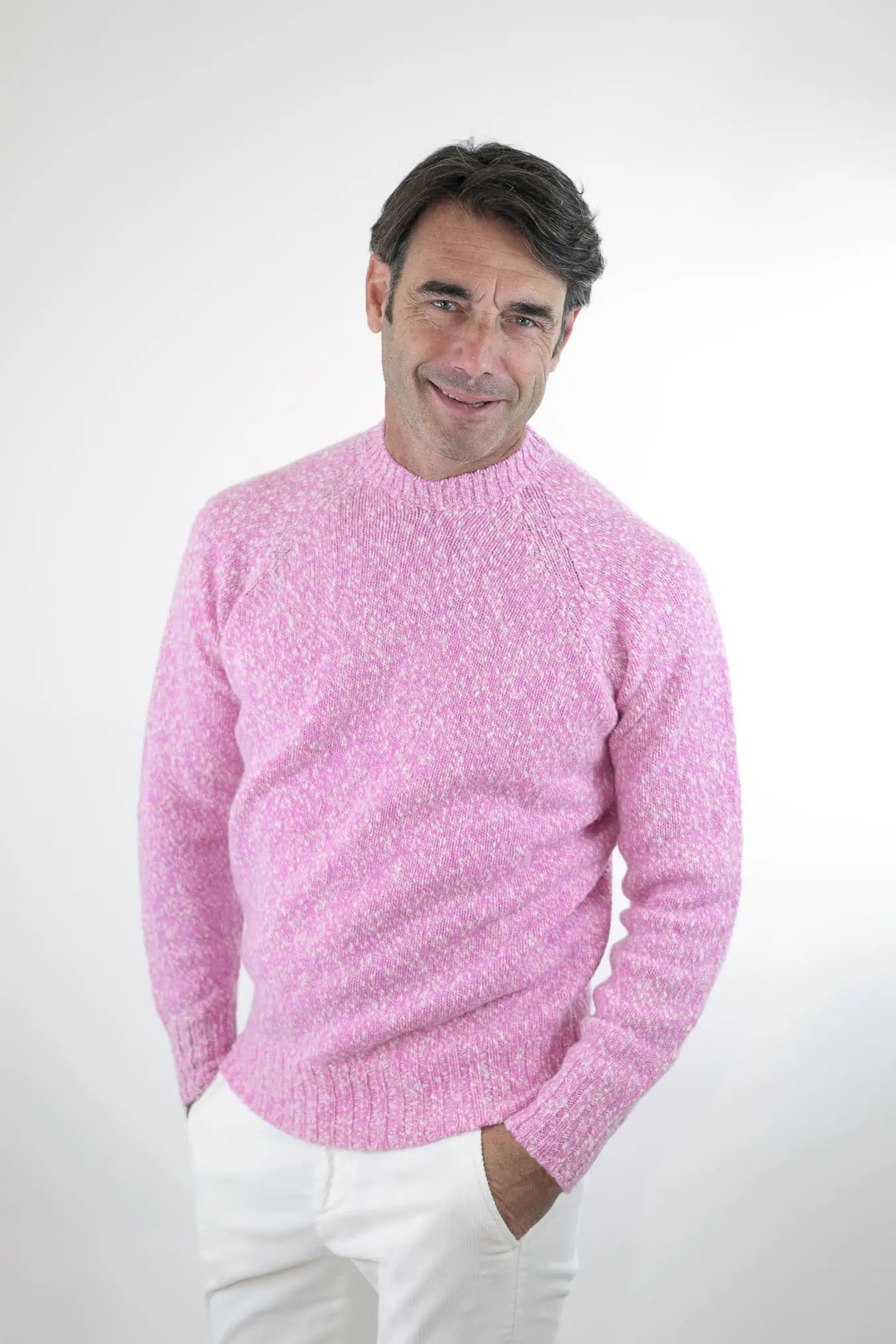 Maglia Girocollo Lambswool Rosa Mèlange - Guarino Store