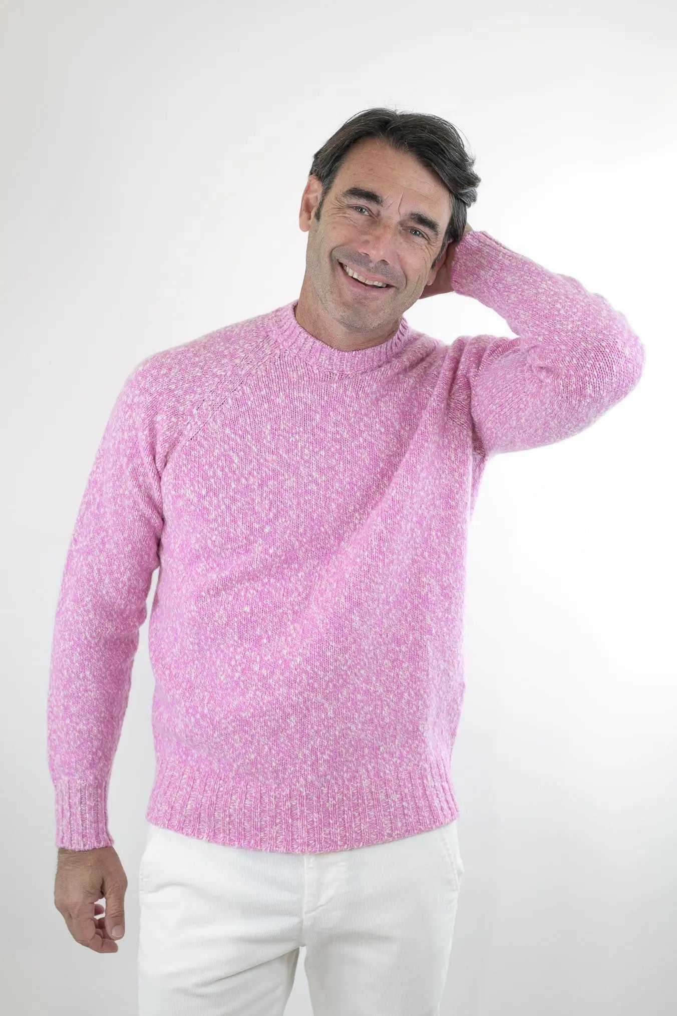 Maglia Girocollo Lambswool Rosa Mèlange - Guarino Store