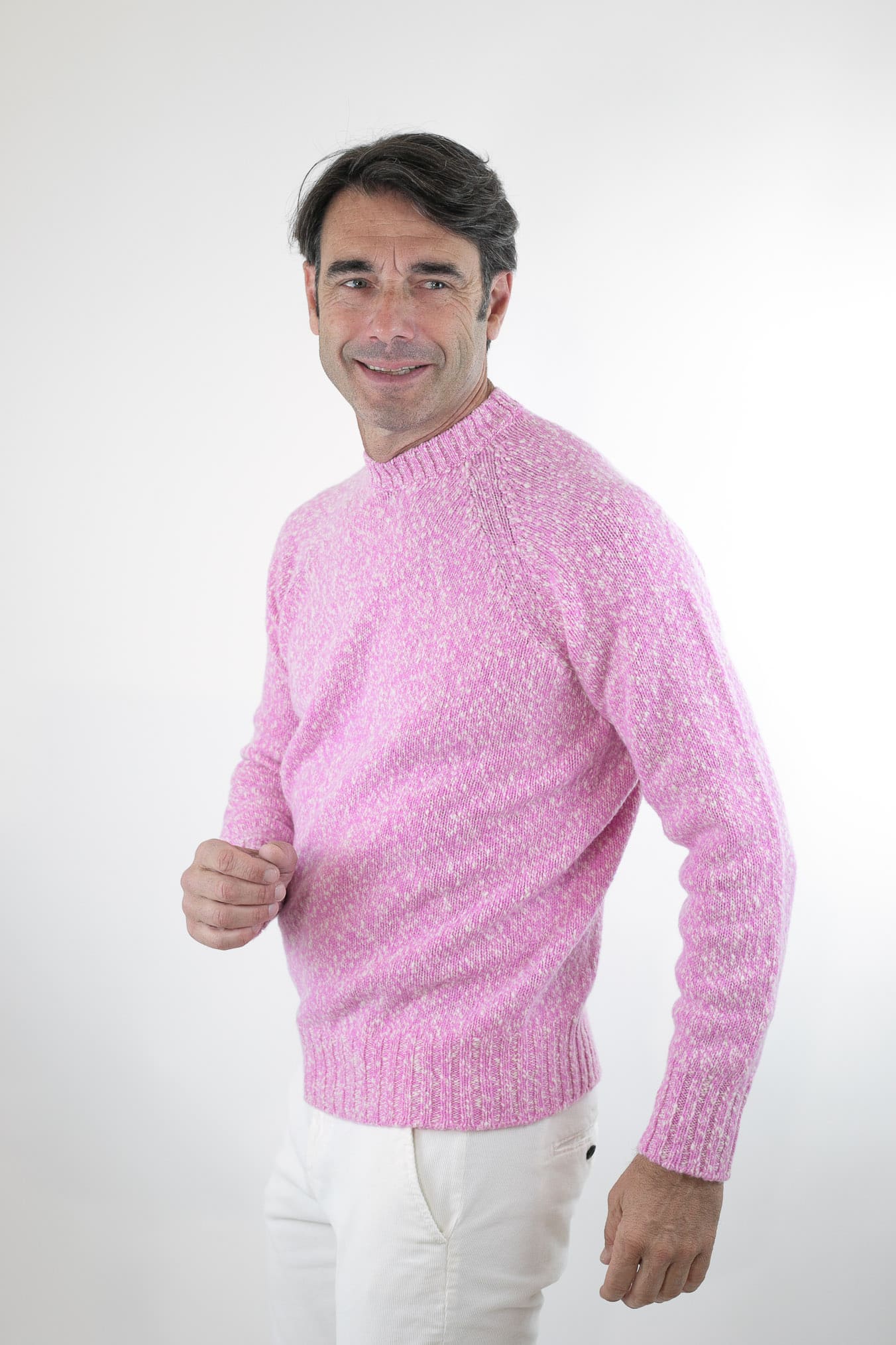 Maglia Girocollo Lambswool Rosa Mèlange - Guarino Store
