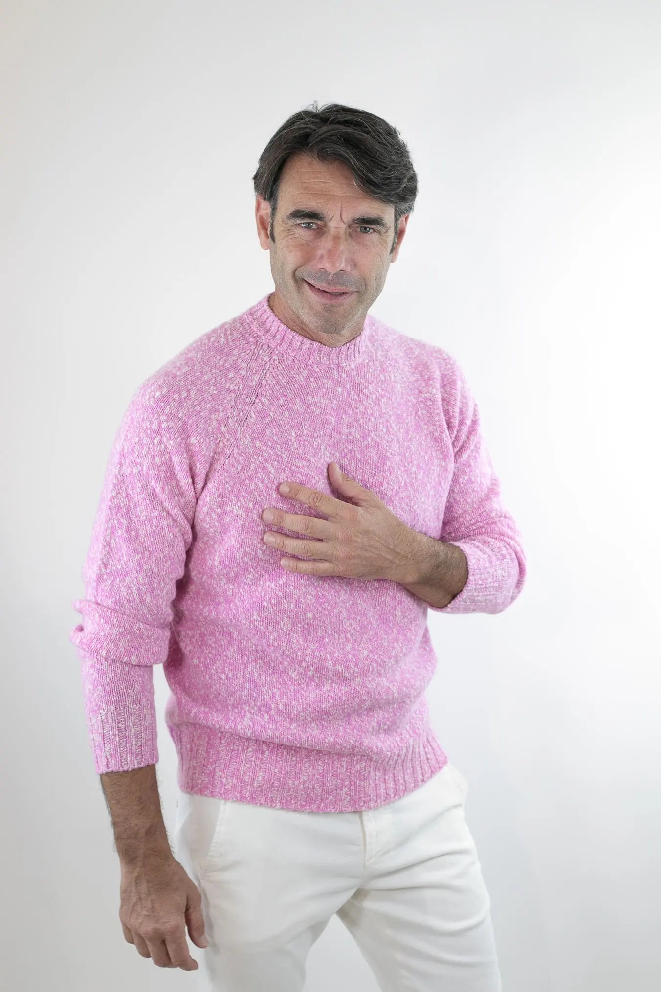 Maglia Girocollo Lambswool Rosa Mèlange - Guarino Store