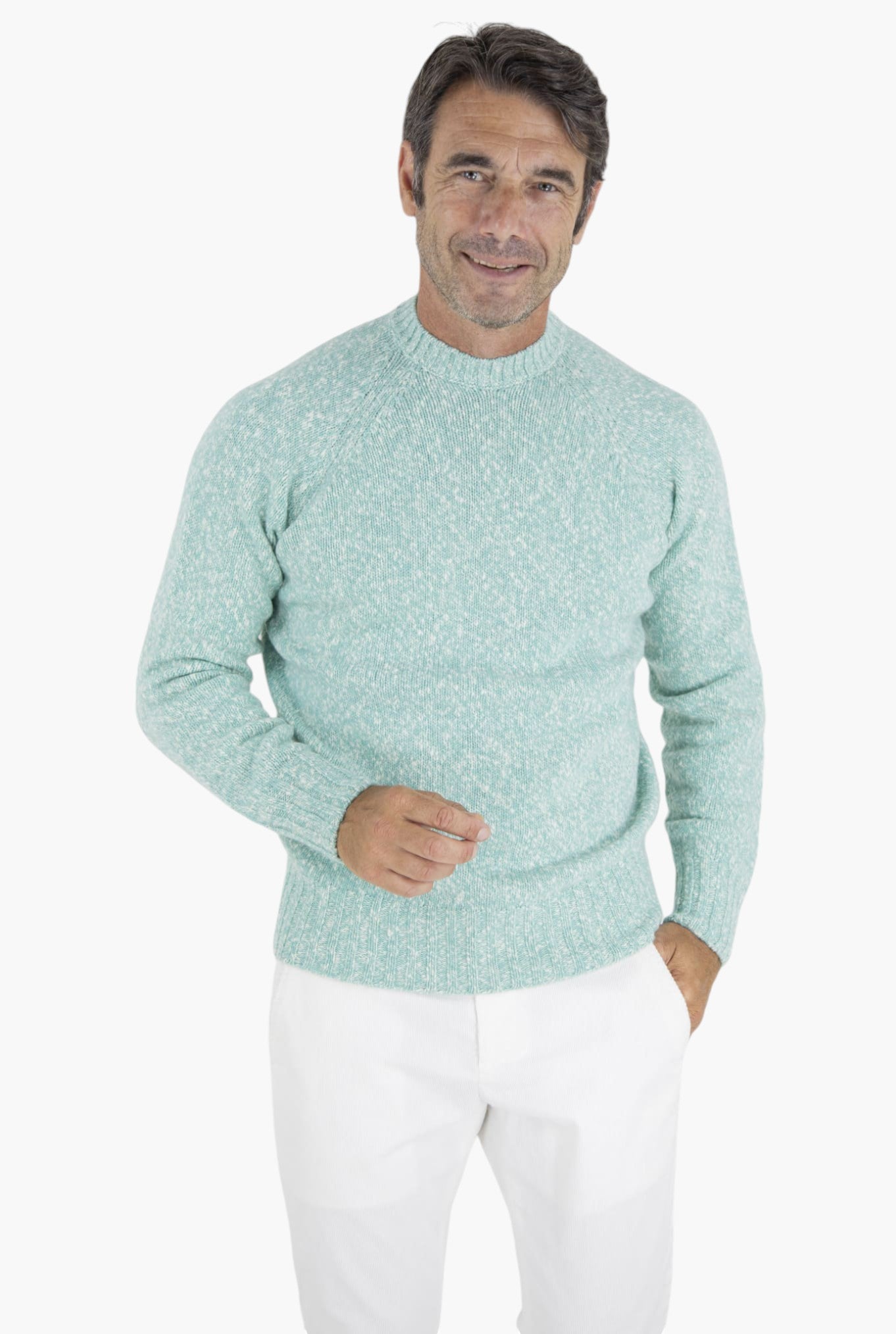 Maglia Girocollo Lambswool Verde Mèlange - Guarino Store