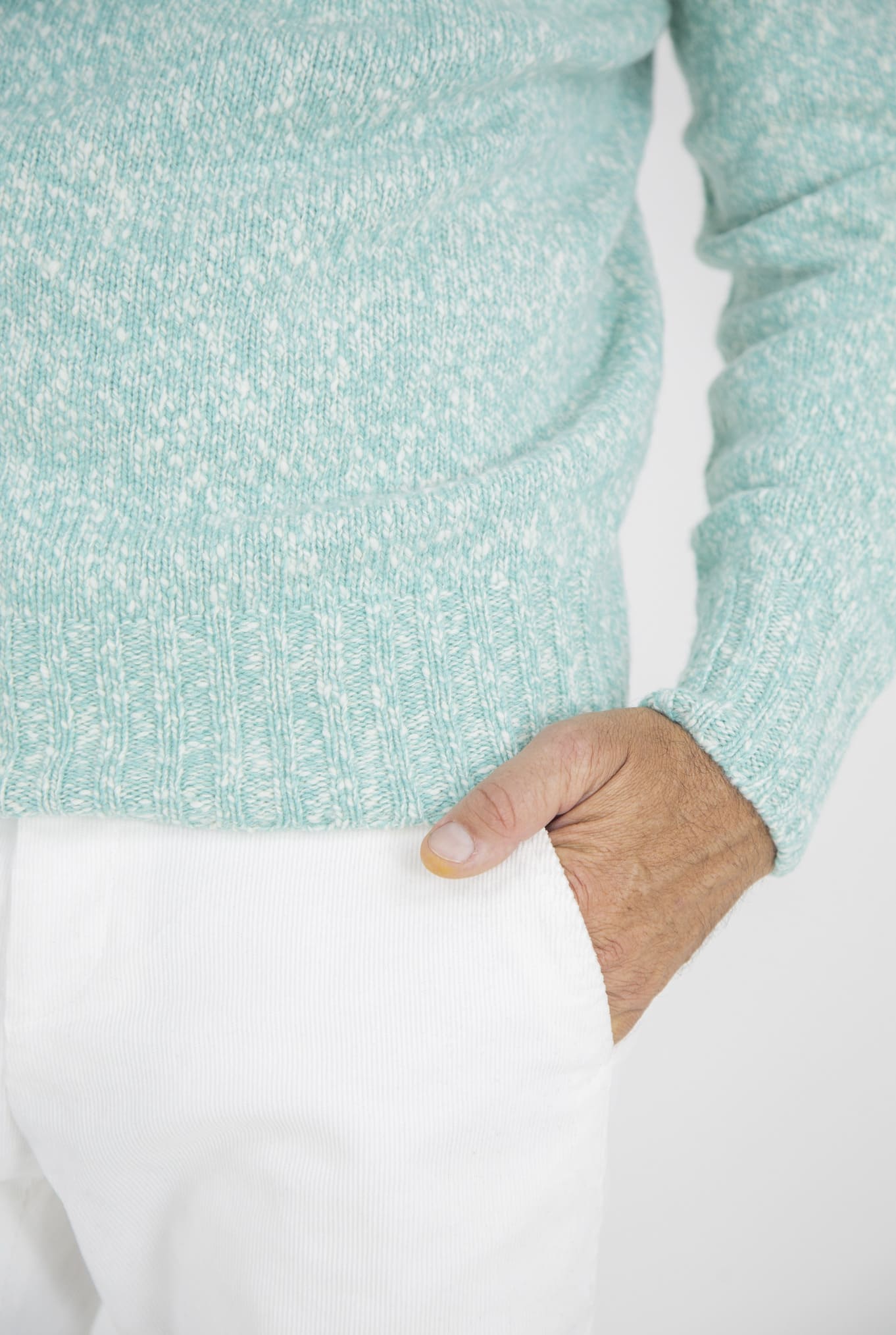 Maglia Girocollo Lambswool Verde Mèlange - Guarino Store