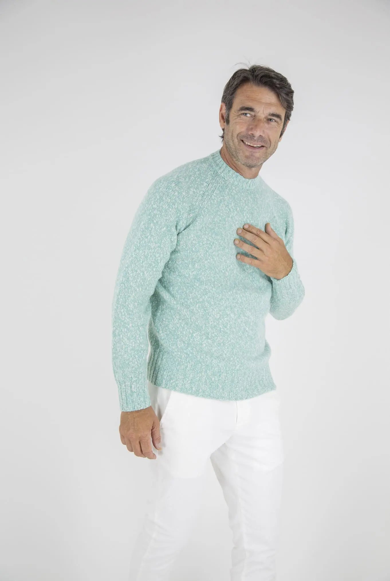 Maglia Girocollo Lambswool Verde Mèlange - Guarino Store