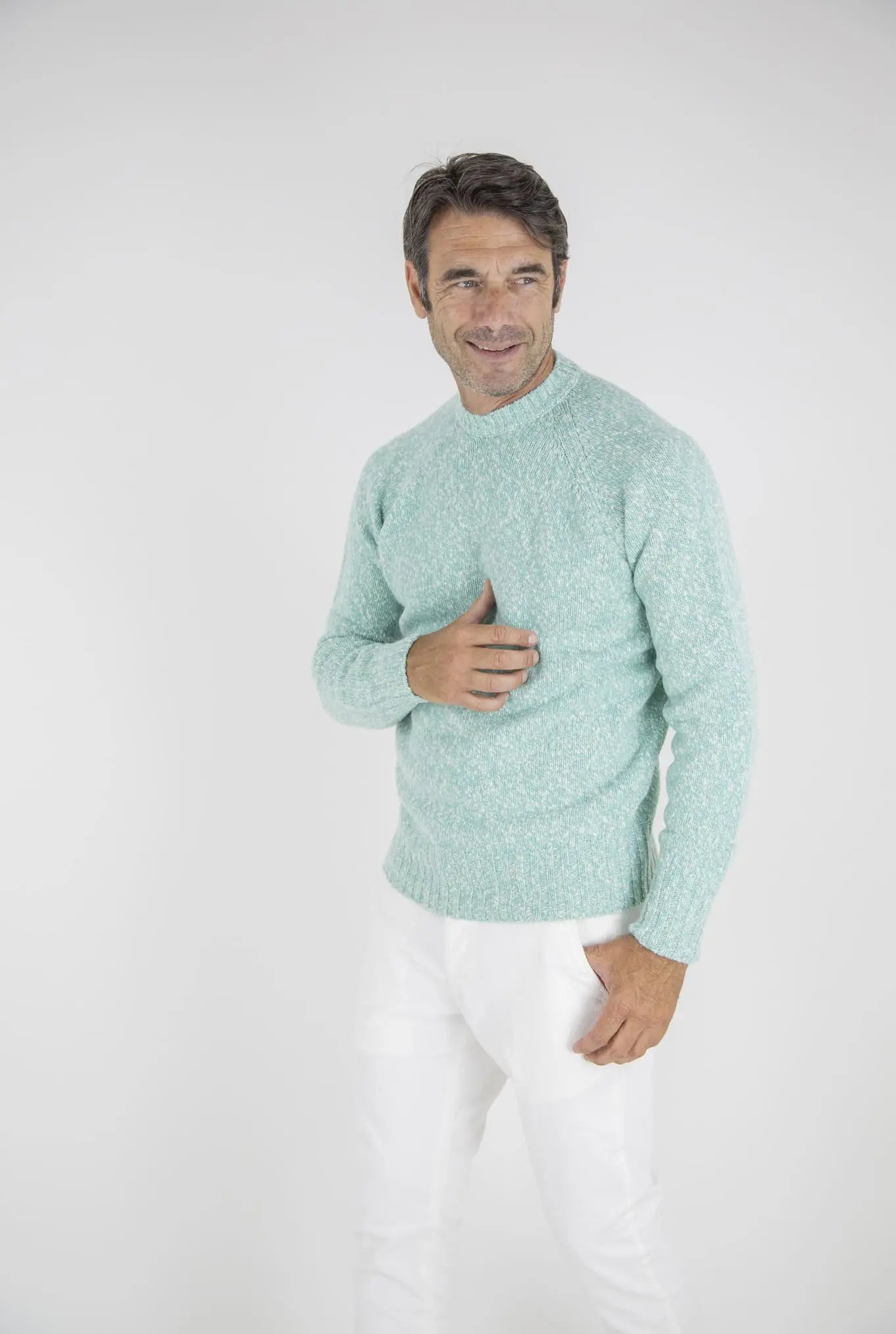 Maglia Girocollo Lambswool Verde Mèlange - Guarino Store