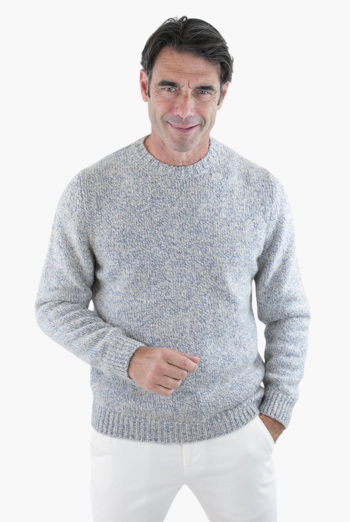 Girocollo Cashmere Azzurro Mélange - Guarino Store