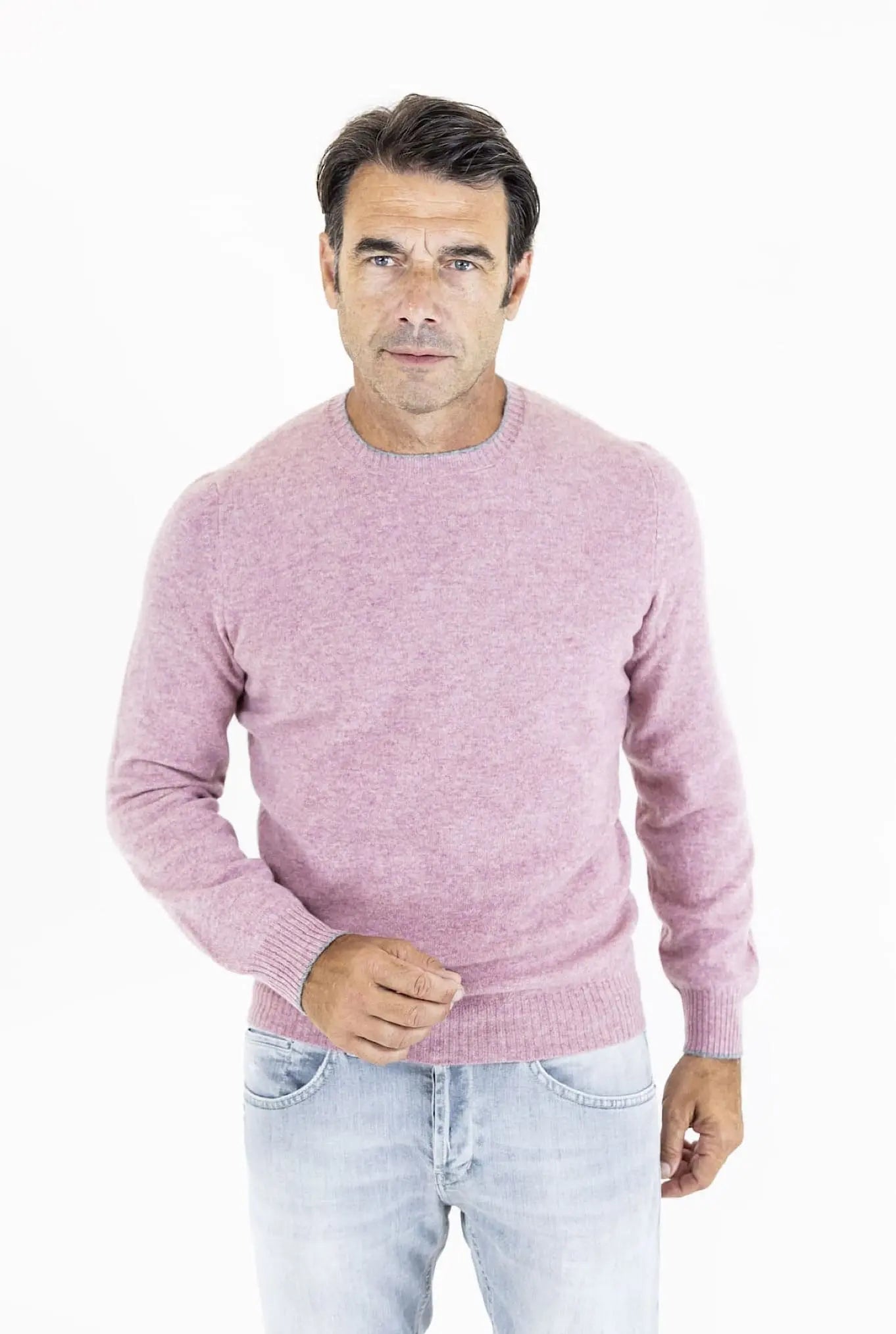 Maglia Girocollo Cashmere Bicolore Lampone Mélange - Guarino Store