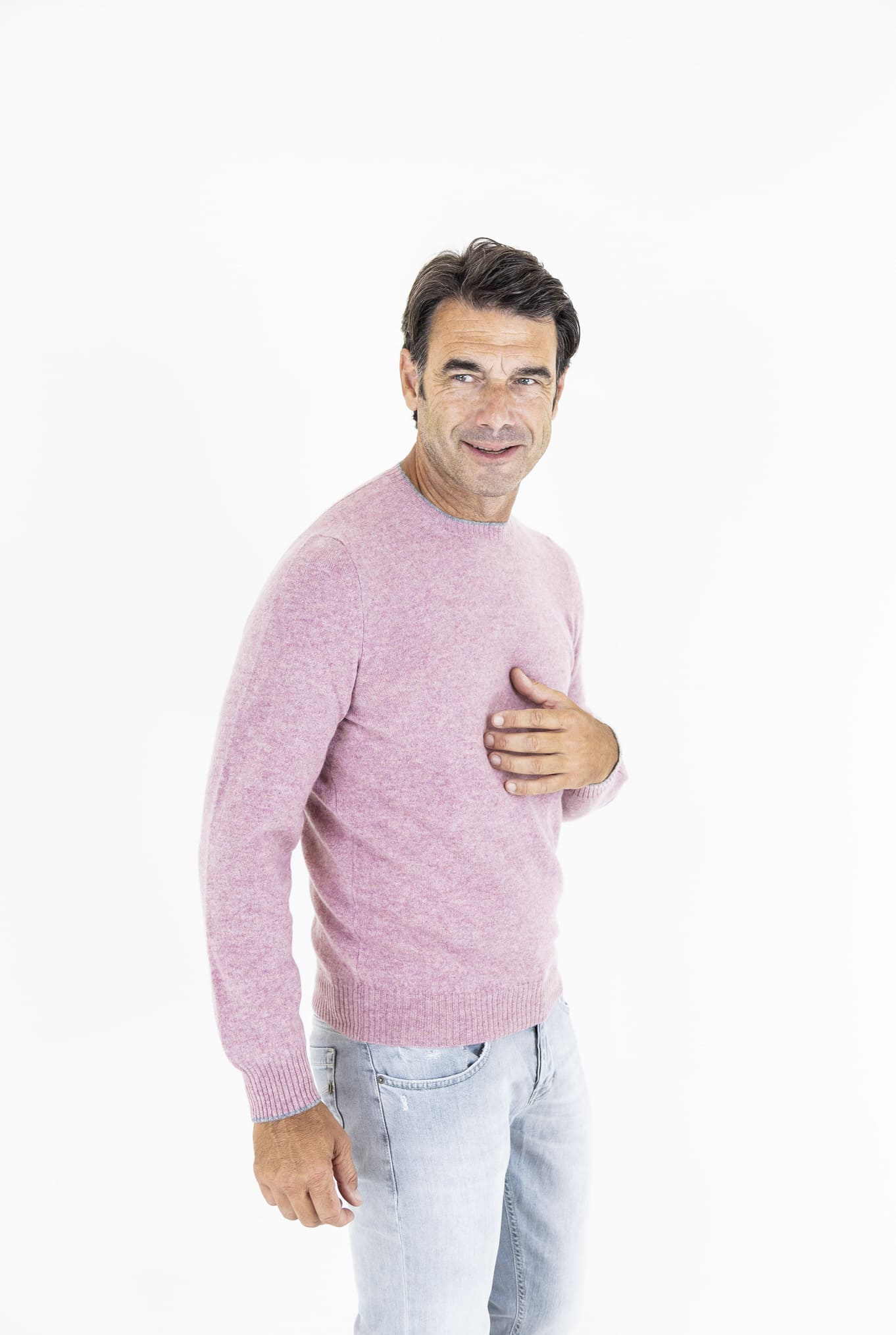 Maglia Girocollo Cashmere Bicolore Lampone Mélange - Guarino Store