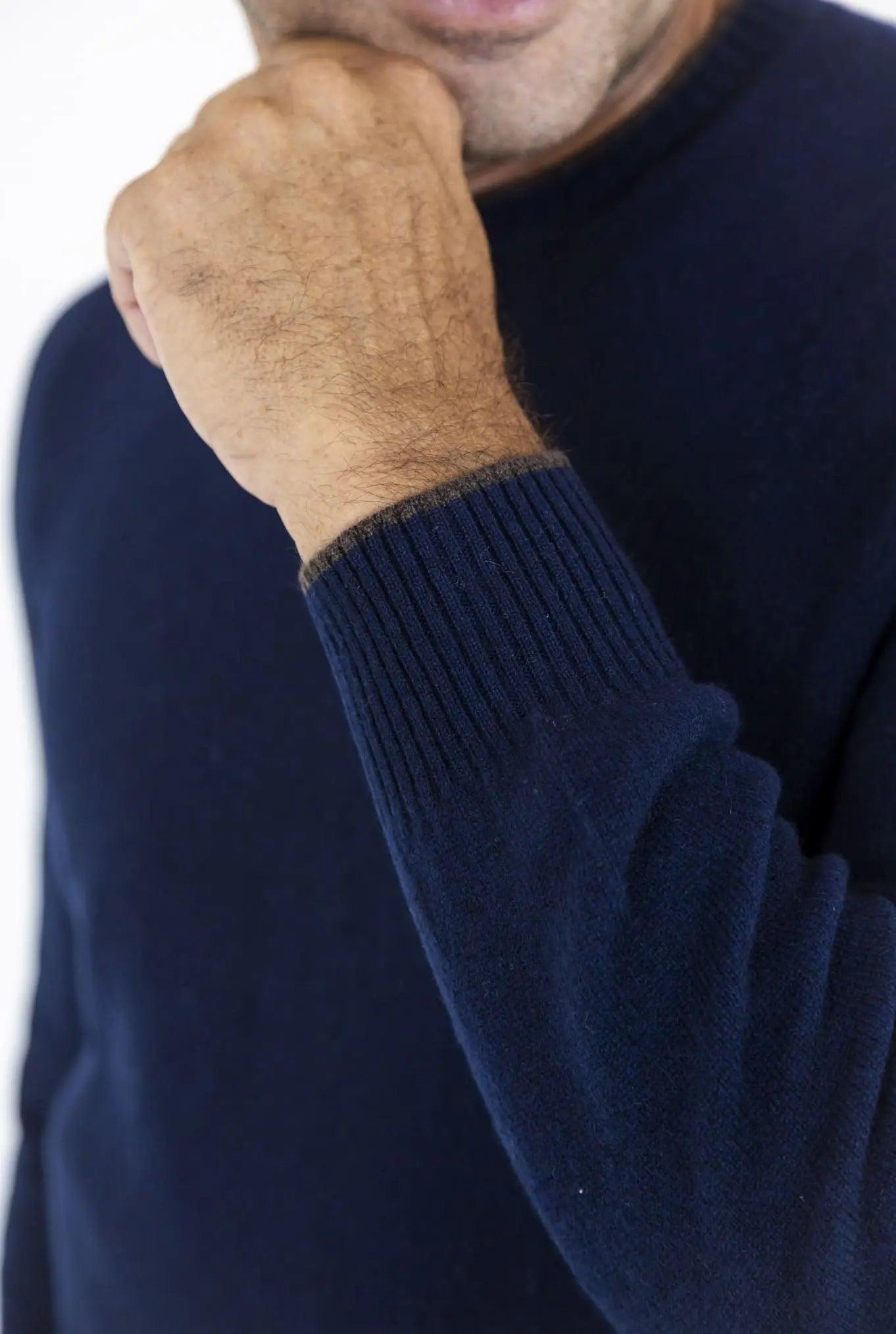 Maglia Girocollo Cashmere Bicolore Blu Scuro - Guarino Store